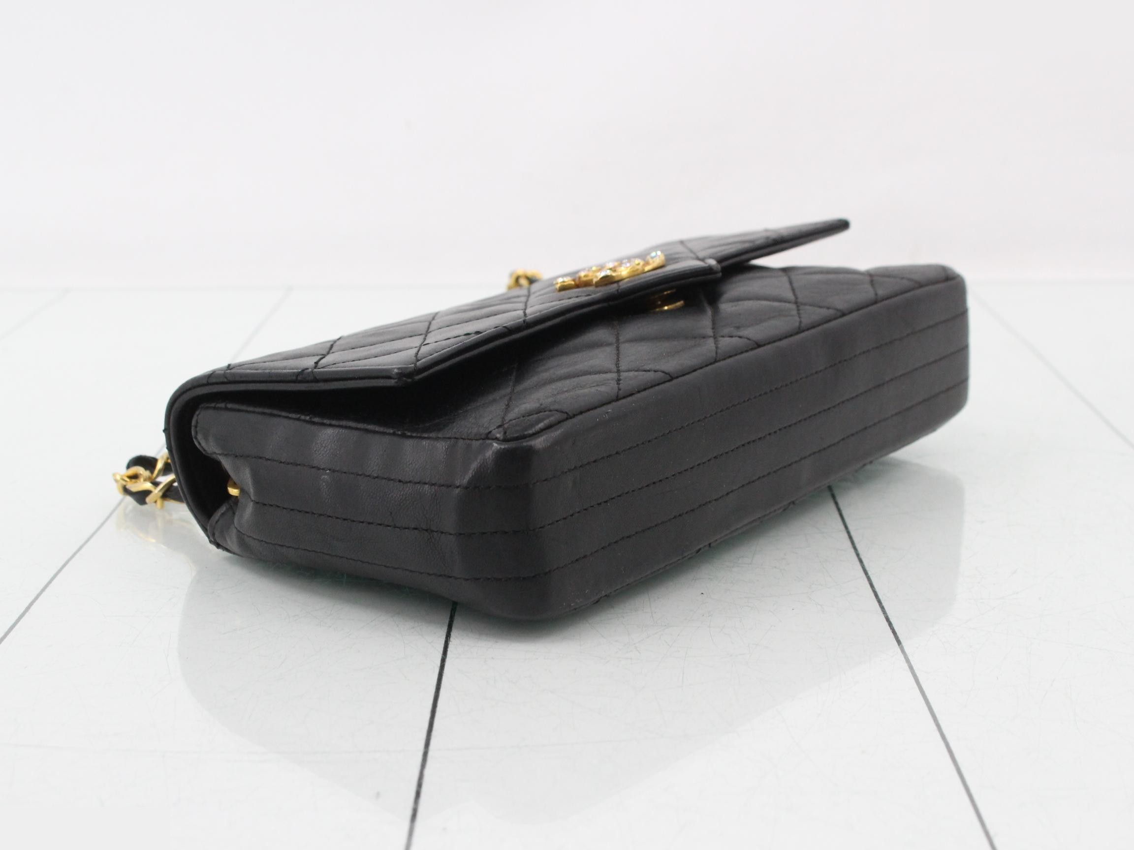 Leather, rhinestone, Coco Mark chain shoulder bag — view 5