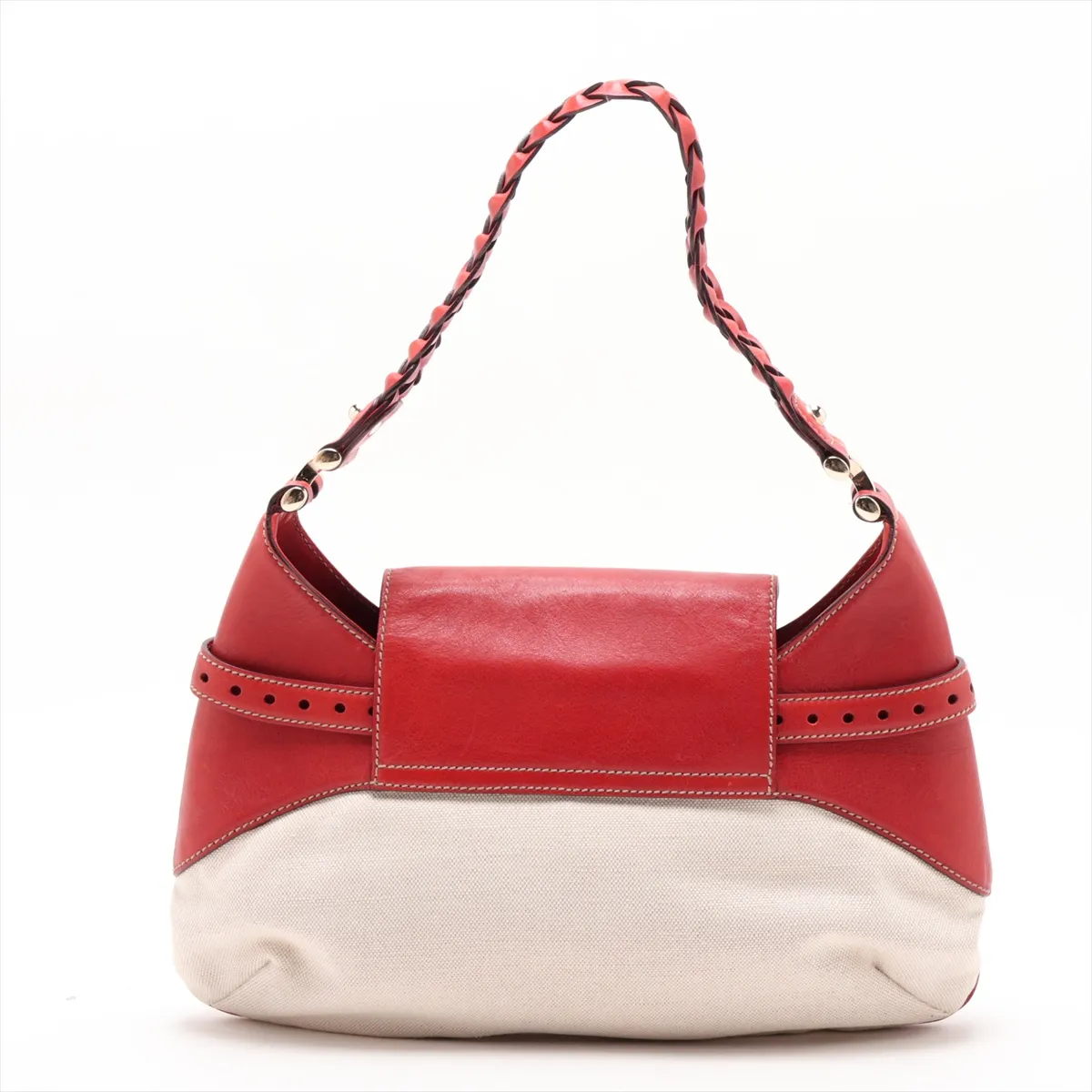 Canvas x Leather Shoulder Bag, Beige x Brown, 137592 — view 2