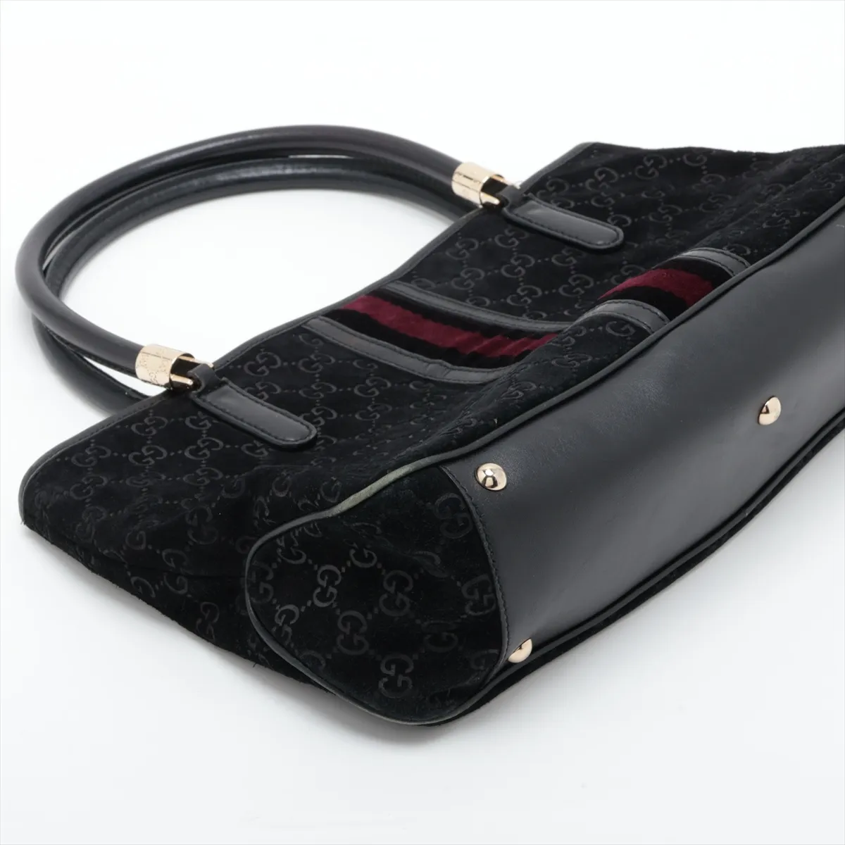GG Sherry Line 161717 Suede x Leather Tote Bag, Black — view 4