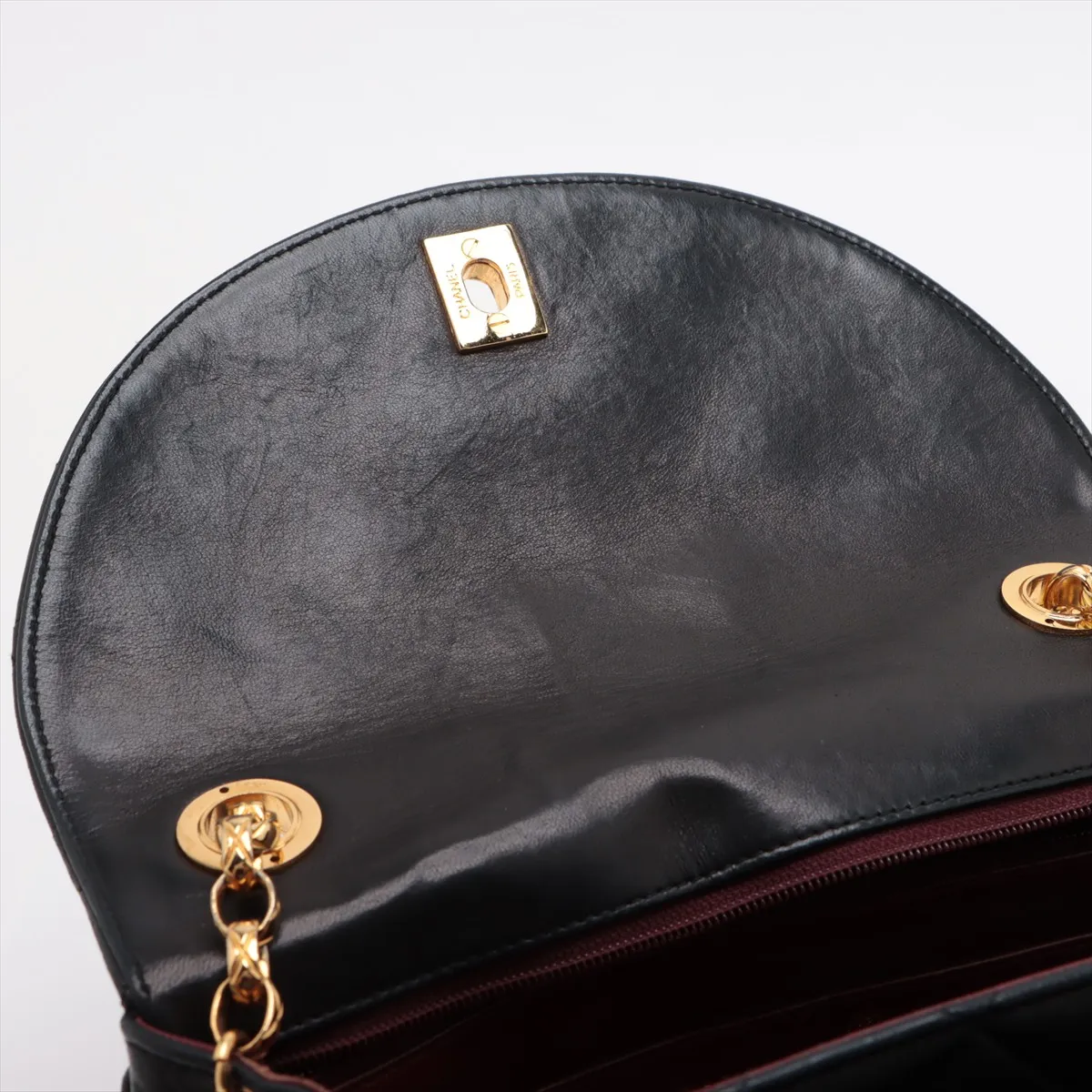 Matelasse Lambskin Single Flap Single Chain Bag Black Gold Hardware — view 10