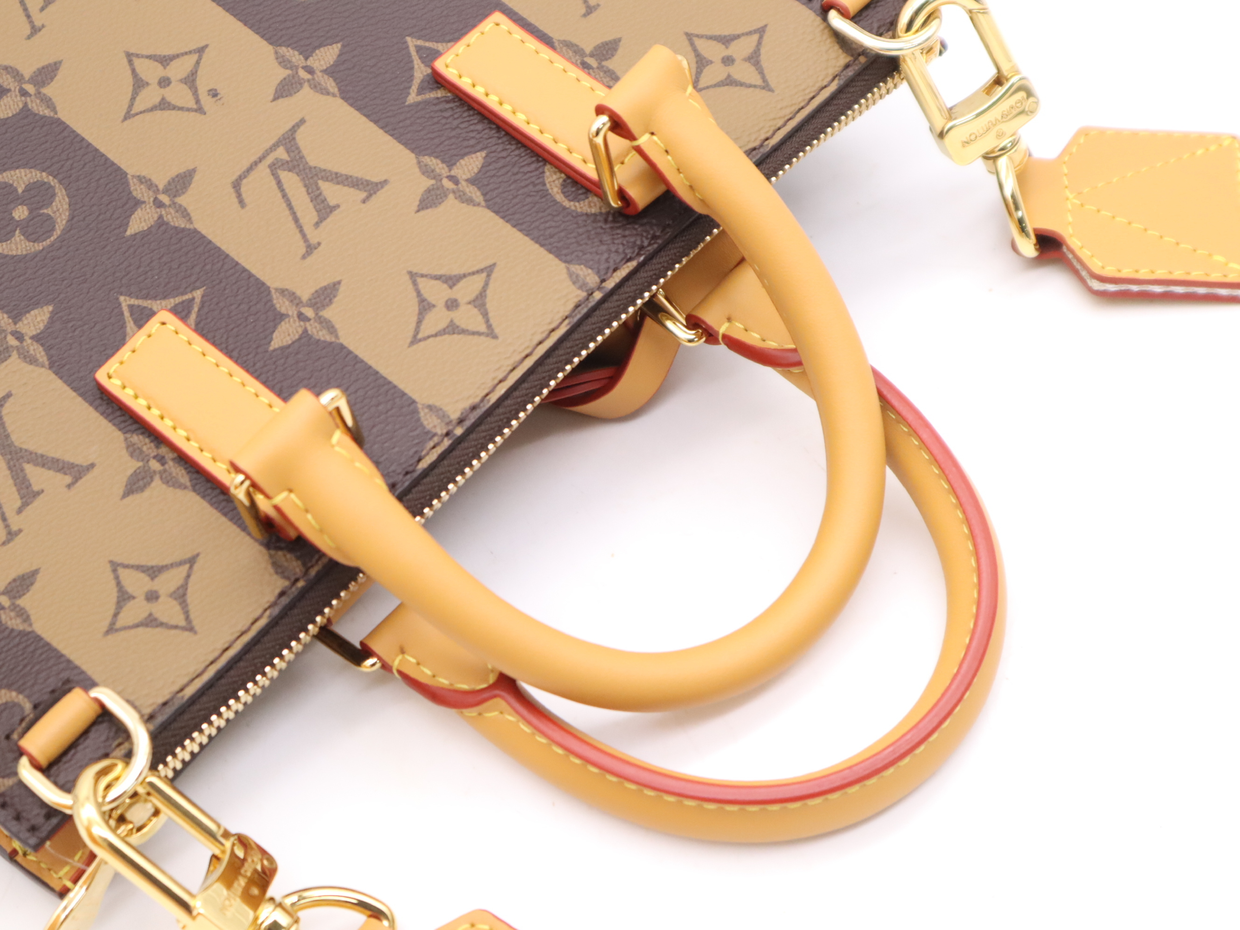 M45969 Monogram Stripe Sac Plat Messenger Bag with Shoulder Strap, Name Tag, Box, and Dust Bag. REID (Recycled) confirmed. — view 6