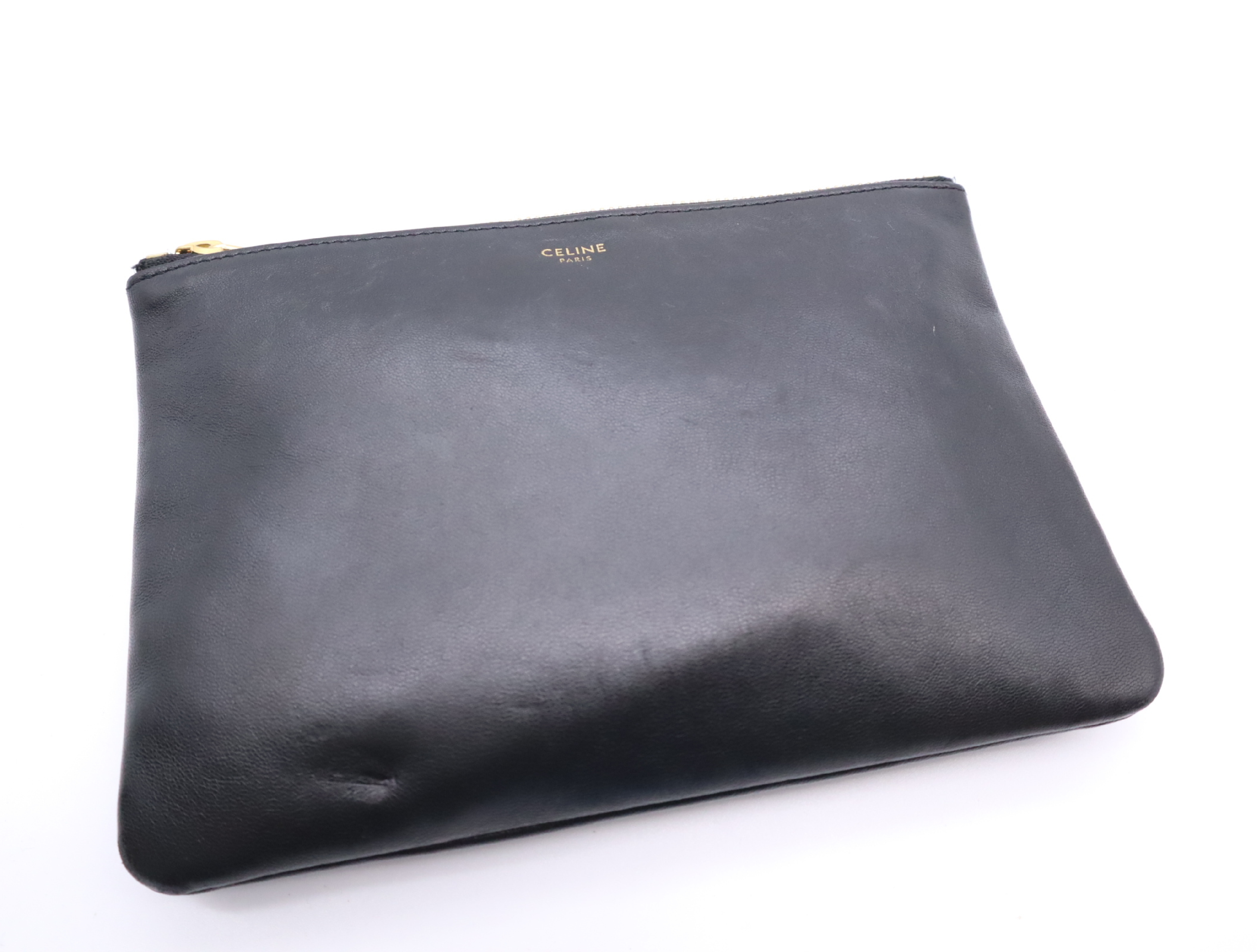 Leather Trio Shoulder Bag, Black with Gold Hardware — view 13