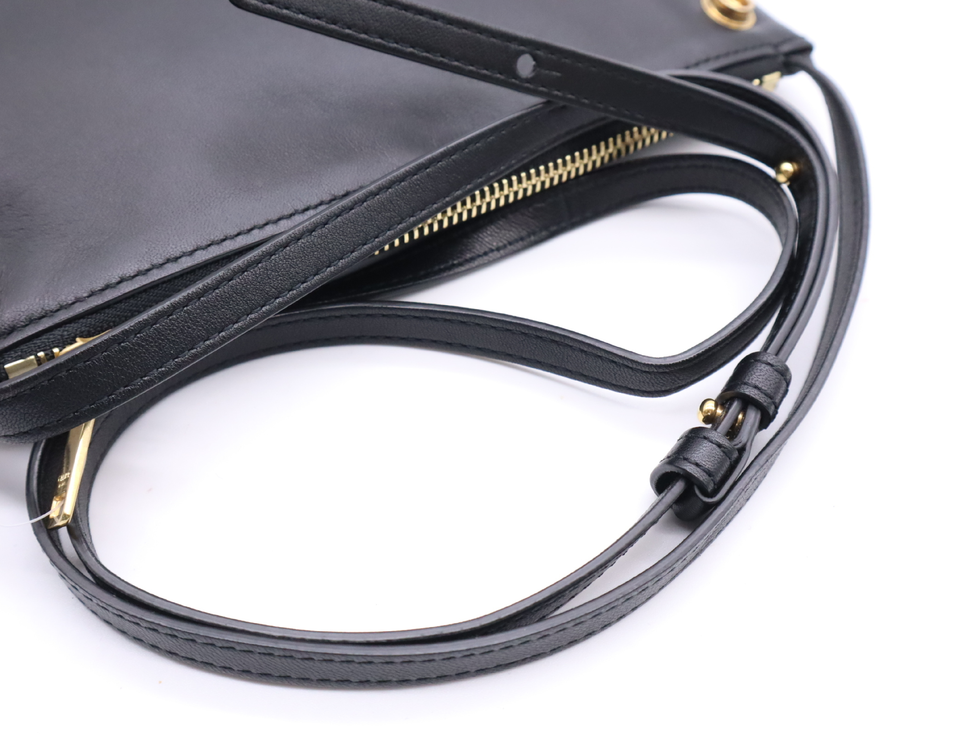 Leather Trio Shoulder Bag, Black with Gold Hardware — view 10