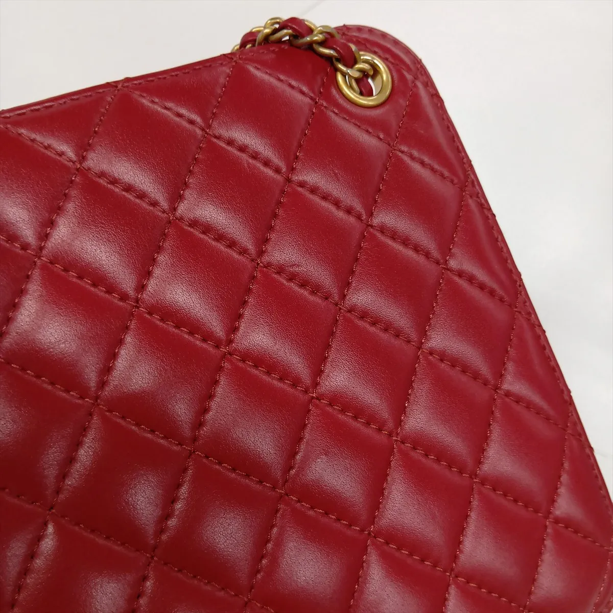 Matelassé Lambskin Chain Shoulder Bag, Red with Gold Hardware, 30545308 (Serial Number in the 30s) — view 13