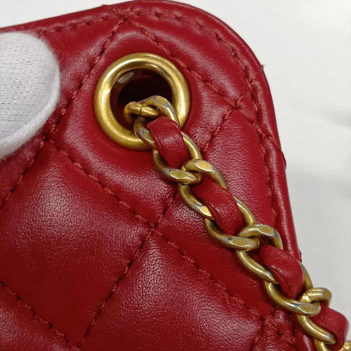 Matelassé Lambskin Chain Shoulder Bag, Red with Gold Hardware, 30545308 (Serial Number in the 30s) — view 14