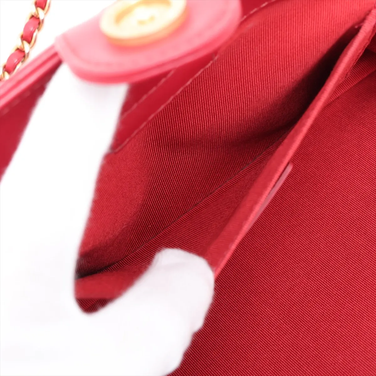 Matelassé Lambskin Chain Shoulder Bag, Red with Gold Hardware, 30545308 (Serial Number in the 30s) — view 8