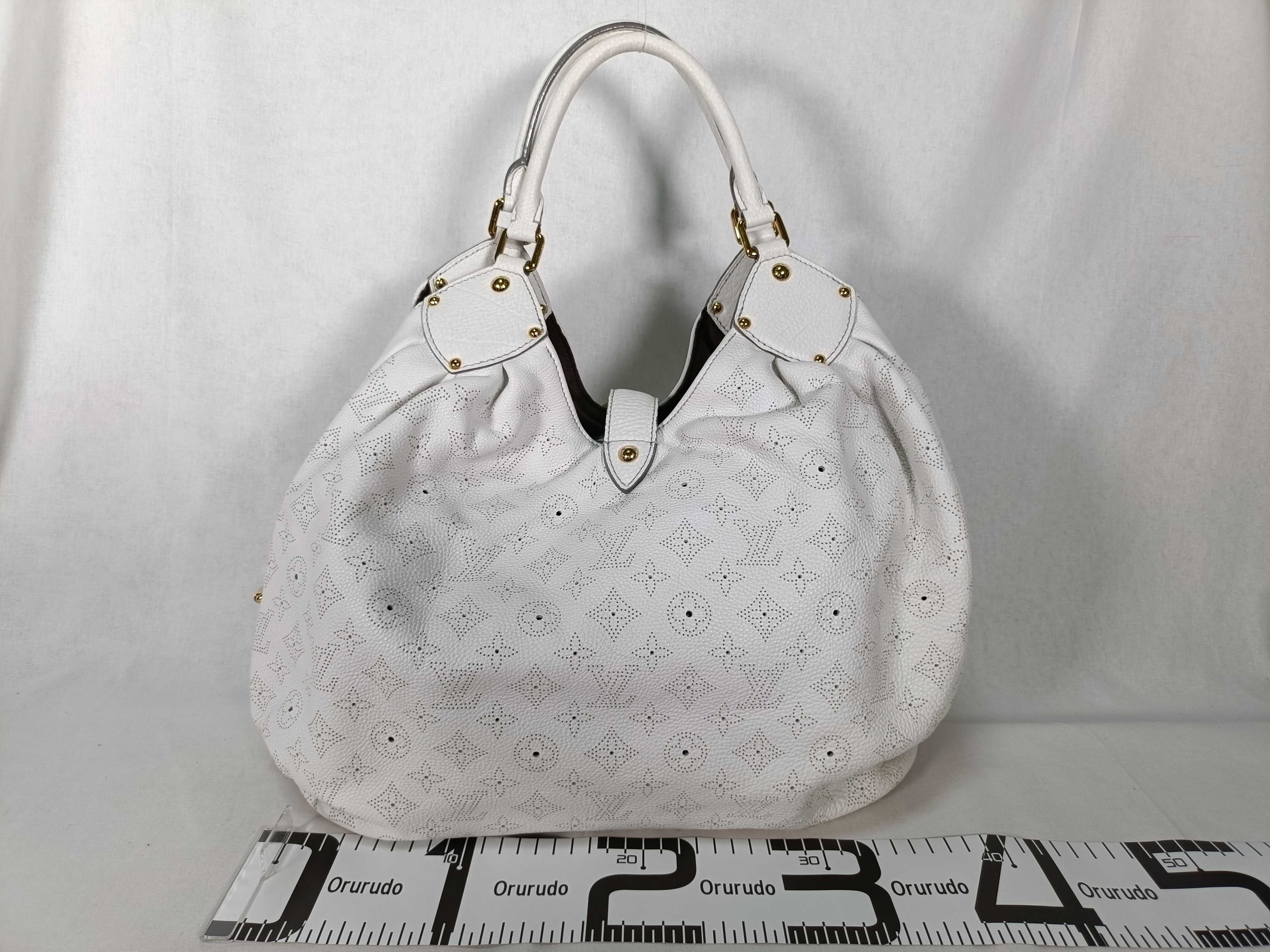 Mahina White Monogram Perforated Calfskin Large Tote Bag — view 2
