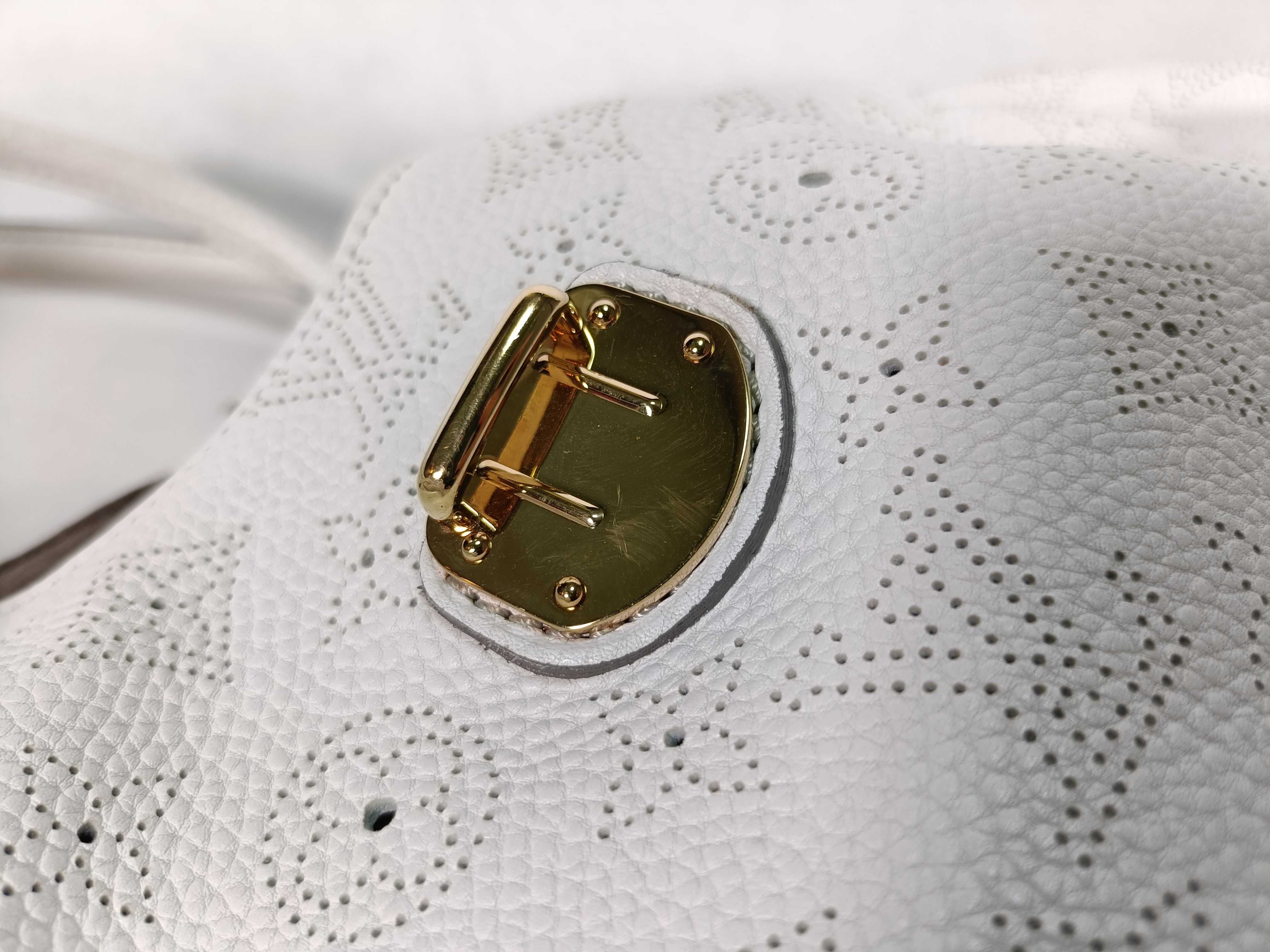 Mahina White Monogram Perforated Calfskin Large Tote Bag — view 15