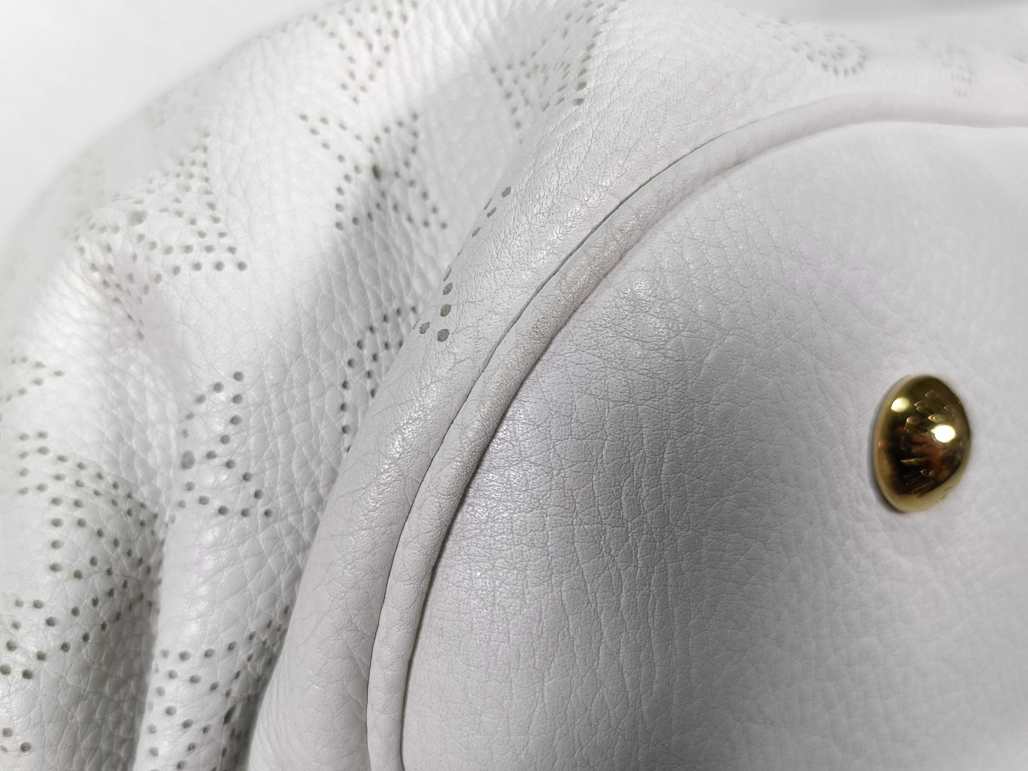 Mahina White Monogram Perforated Calfskin Large Tote Bag — view 4