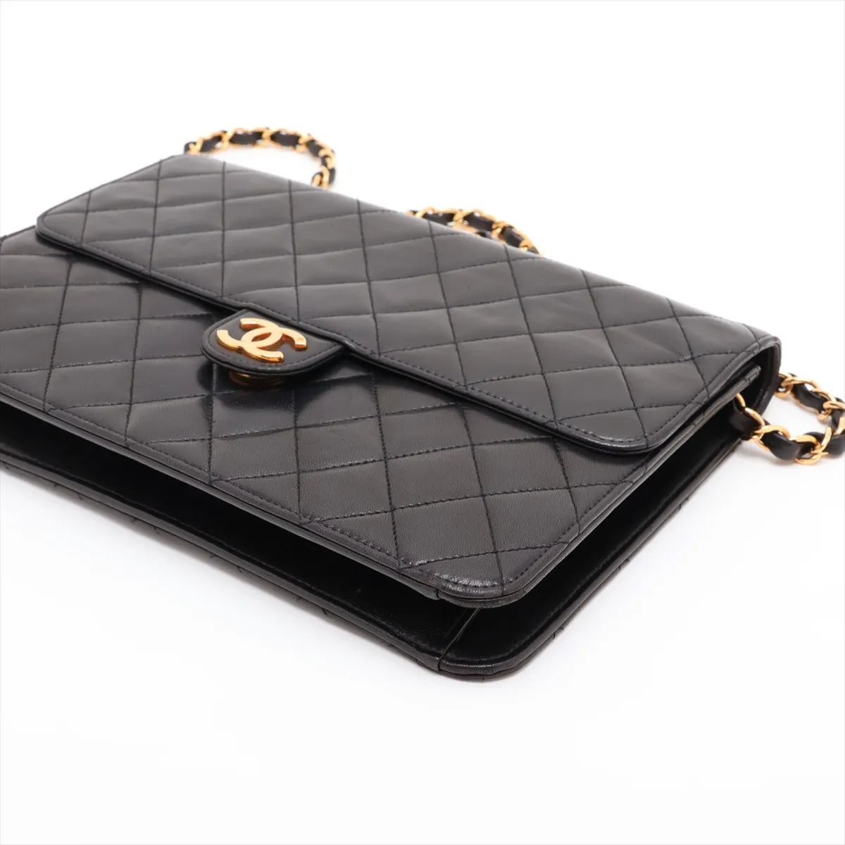 Matelassé Lambskin Chain Shoulder Bag, Push Lock, Black with Gold Hardware, 5135900, Series 5 — view 3