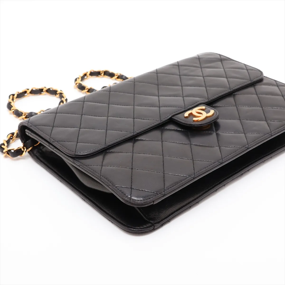Matelassé Lambskin Chain Shoulder Bag, Push Lock, Black with Gold Hardware, 5135900, Series 5 — view 4