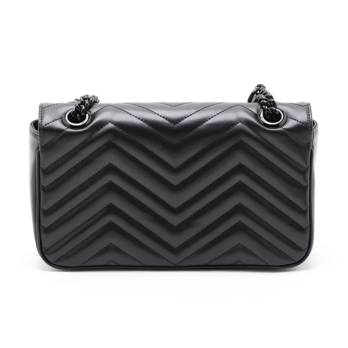 GG Marmont 443497 Leather Chain Shoulder Bag, Black — view 2