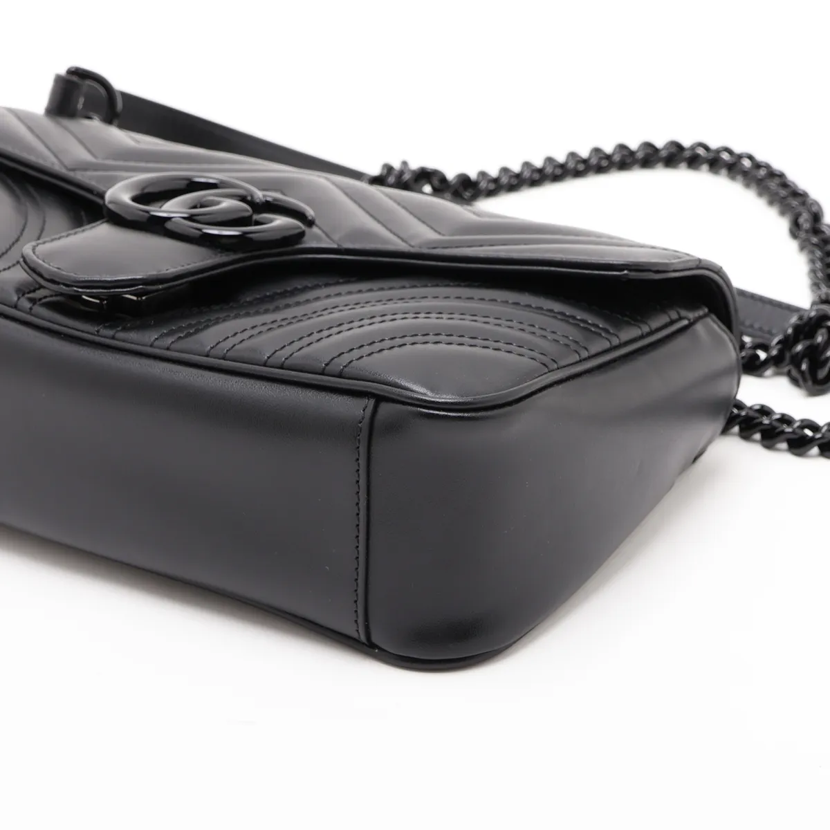 GG Marmont 443497 Leather Chain Shoulder Bag, Black — view 3