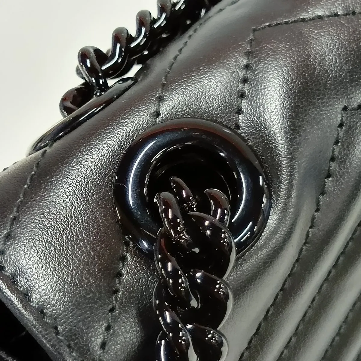 GG Marmont 443497 Leather Chain Shoulder Bag, Black — view 10