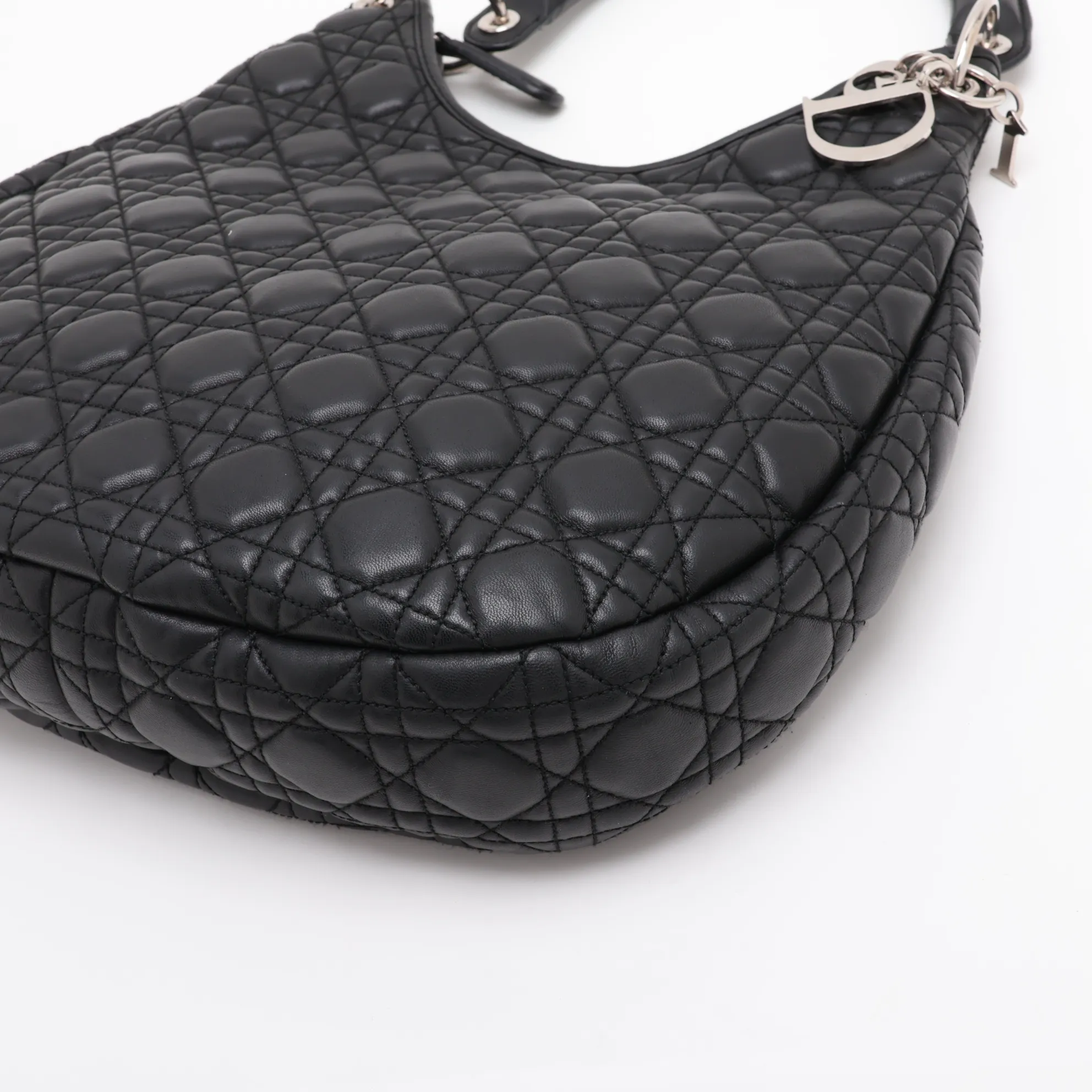Cannage Leather Handbag, Black — view 3