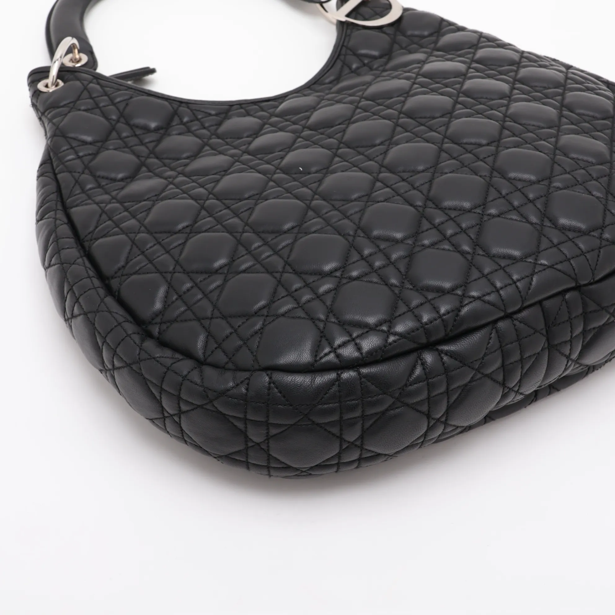 Cannage Leather Handbag, Black — view 4