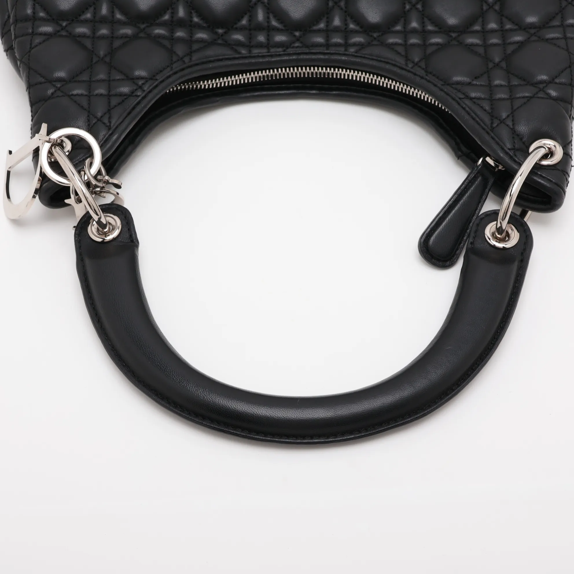 Cannage Leather Handbag, Black — view 5