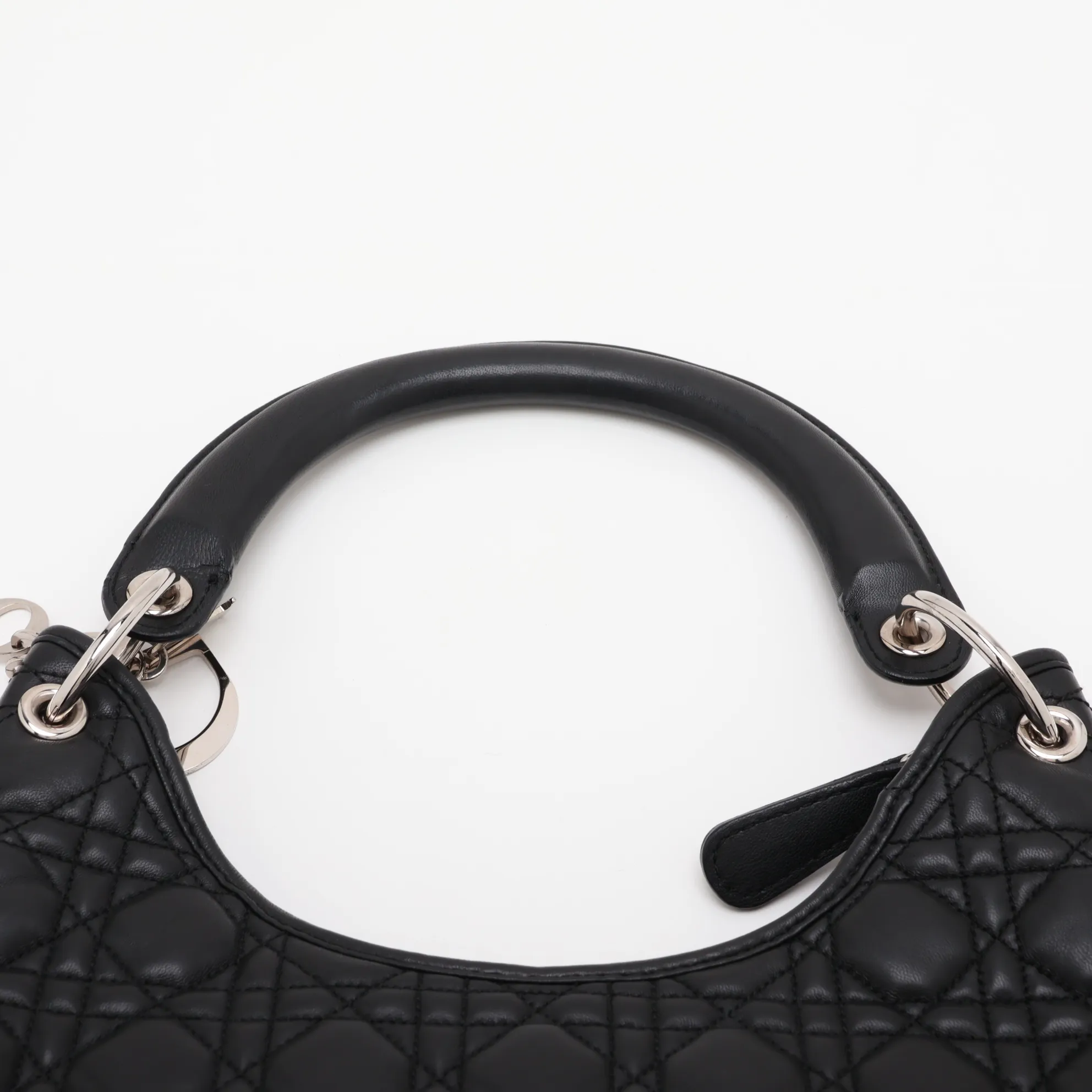 Cannage Leather Handbag, Black — view 6