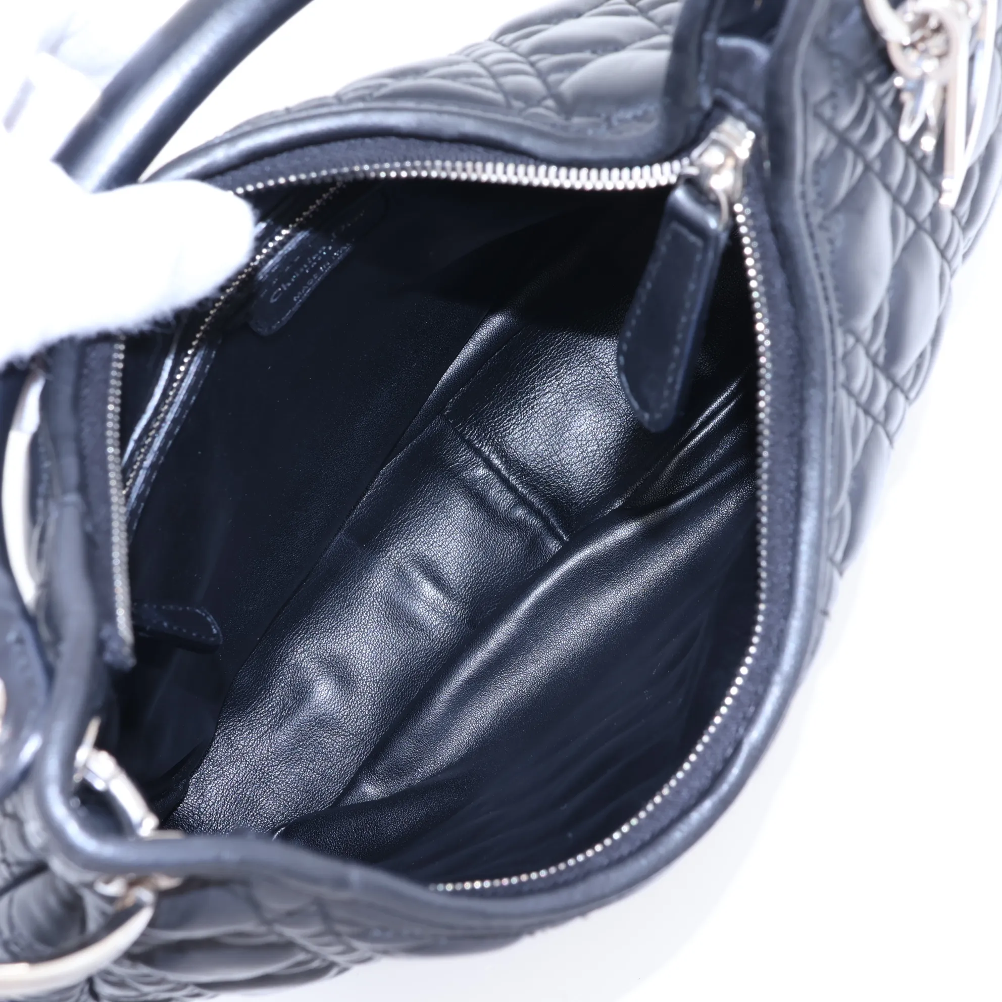 Cannage Leather Handbag, Black — view 7