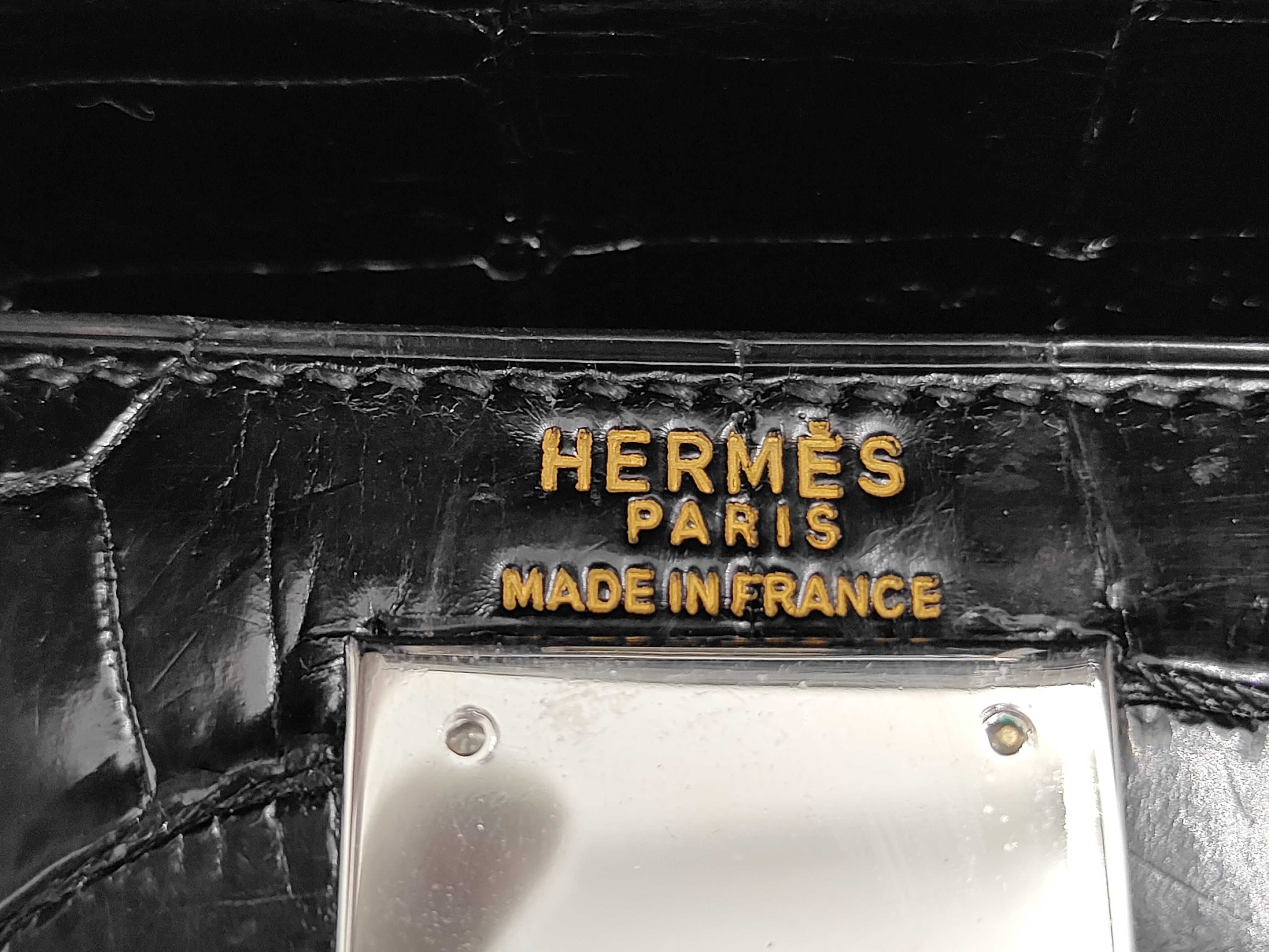 Kelly 28 Sellier Crocodile Black Silver Hardware E: 1975 Handbag — view 11
