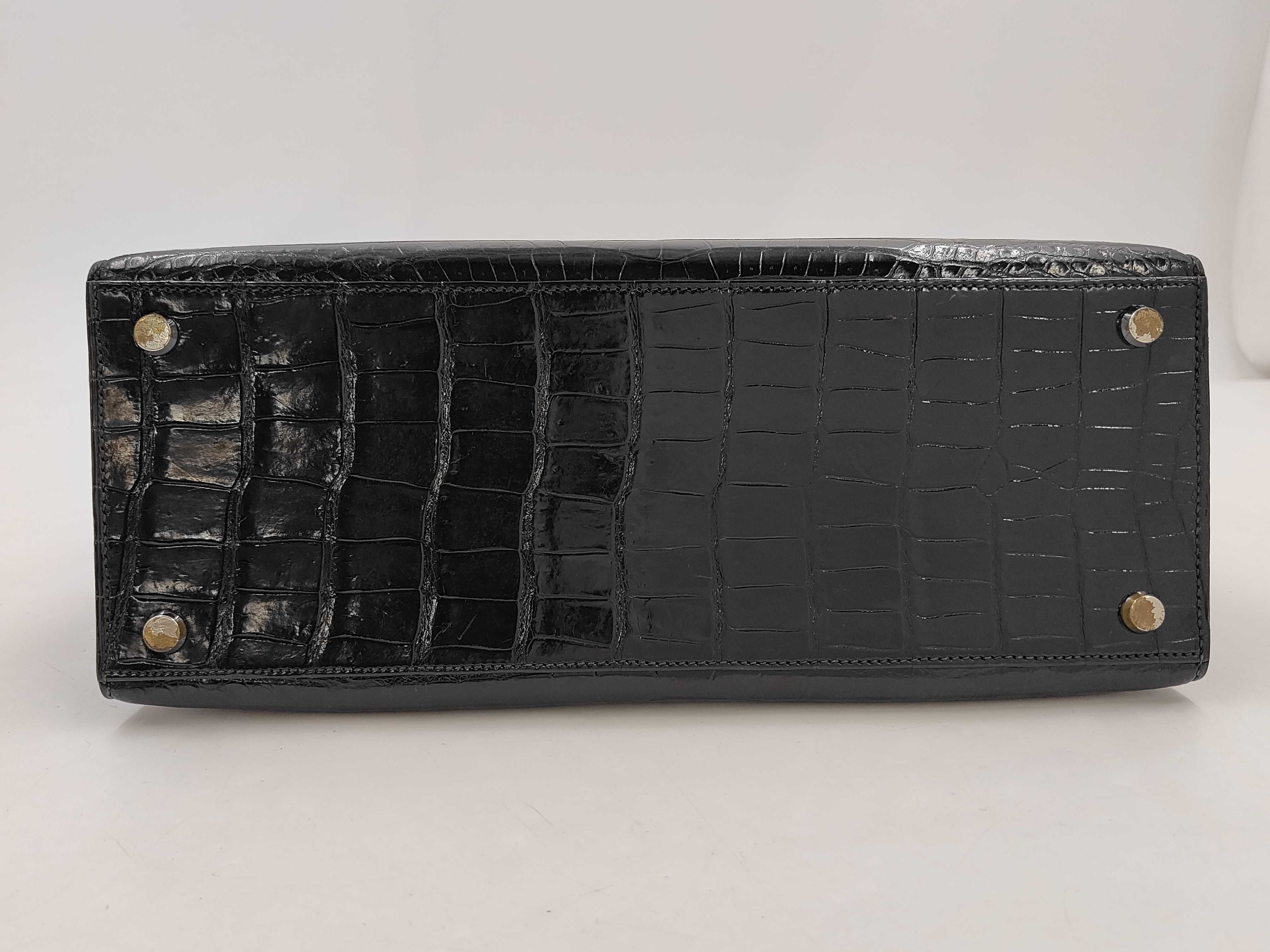 Kelly 28 Sellier Crocodile Black Silver Hardware E: 1975 Handbag — view 6