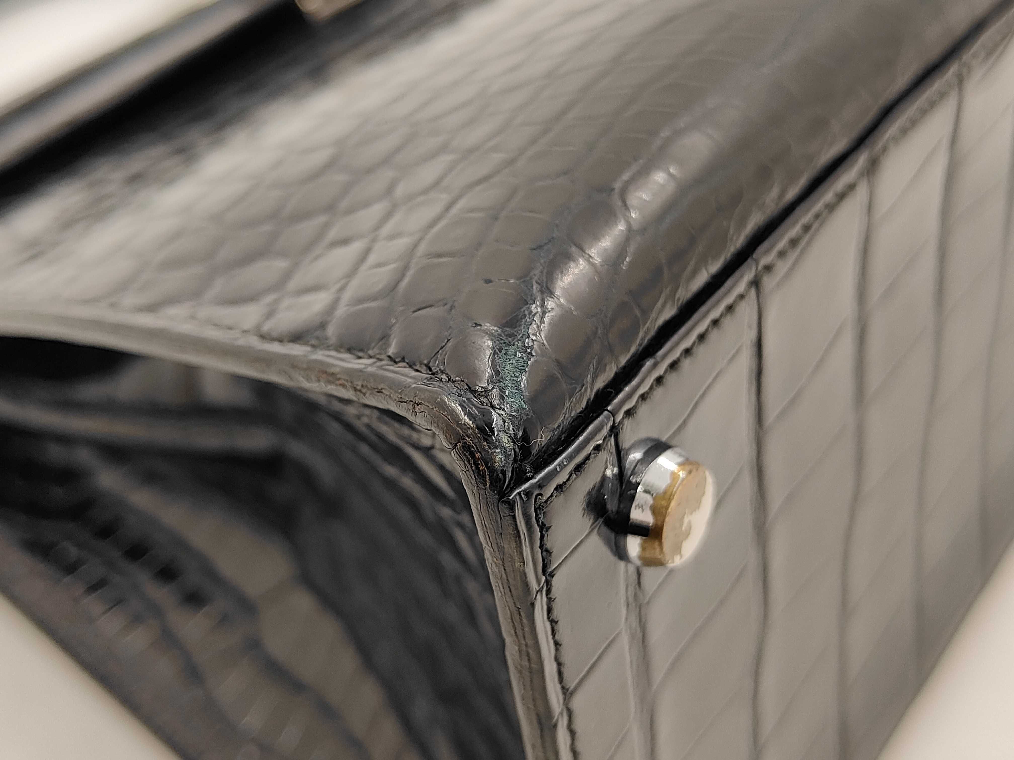 Kelly 28 Sellier Crocodile Black Silver Hardware E: 1975 Handbag — view 7