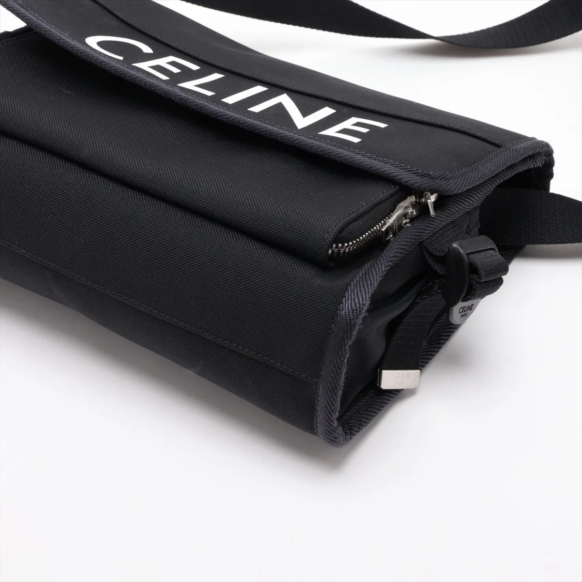 Logo Canvas Shoulder Bag, Black — view 3