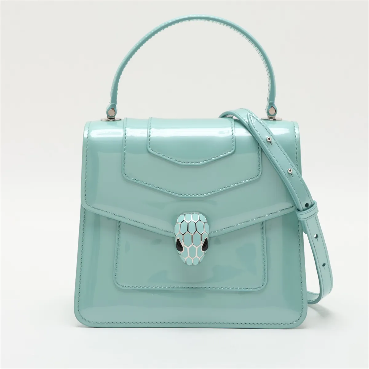 Serpenti Patent Leather 2-Way Handbag, Green, with Mirror