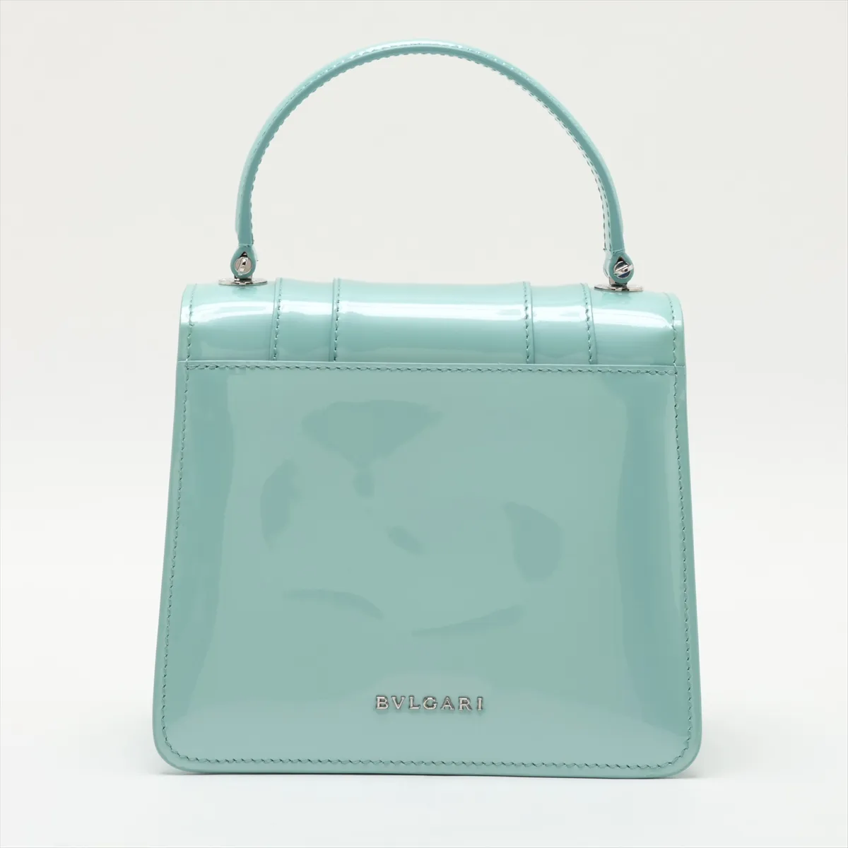 Serpenti Patent Leather 2-Way Handbag, Green, with Mirror — view 2