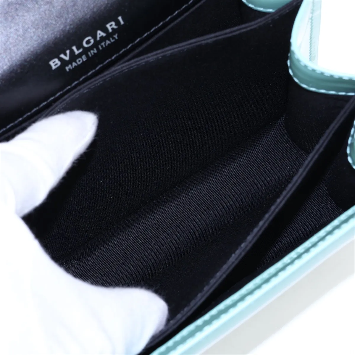 Serpenti Patent Leather 2-Way Handbag, Green, with Mirror — view 9