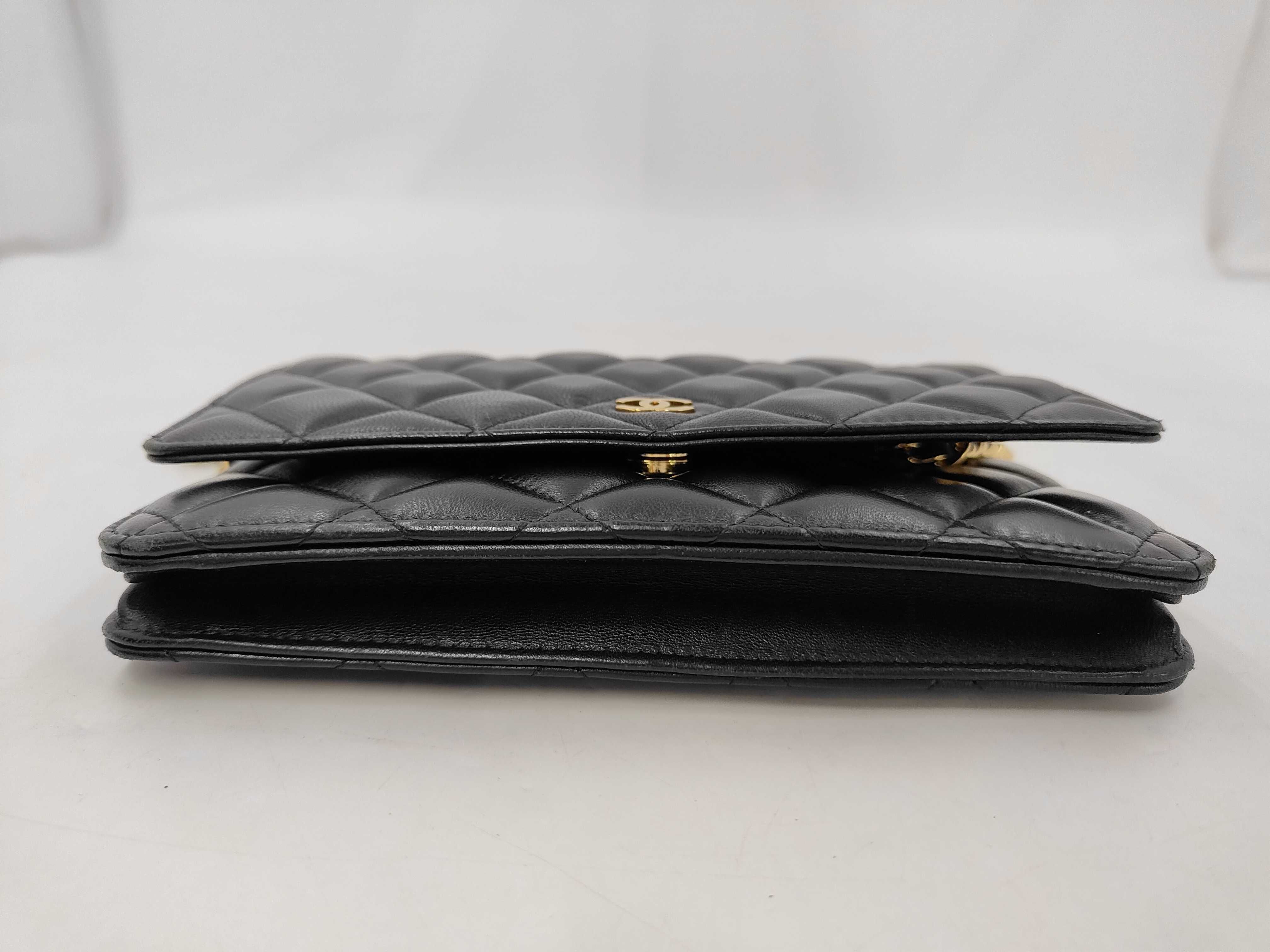 Matelassé Chain Wallet WOC Black Lambskin Gold Hardware Bag — view 3