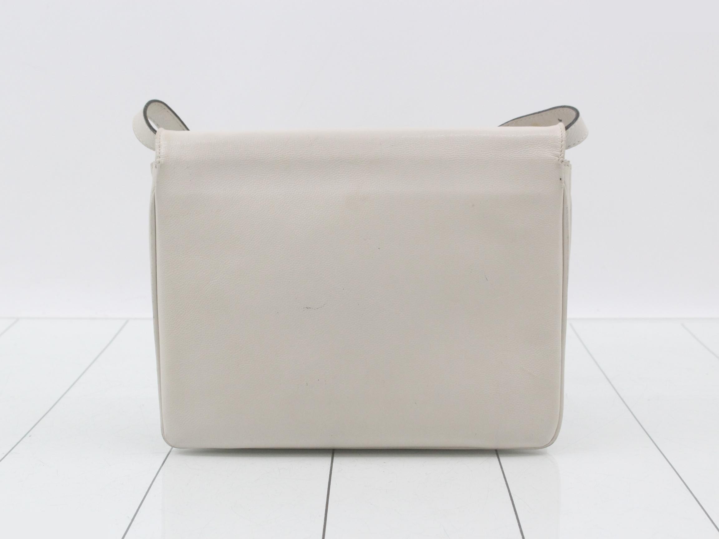 Shoulder bag, push-lock closure, leather, white — view 2