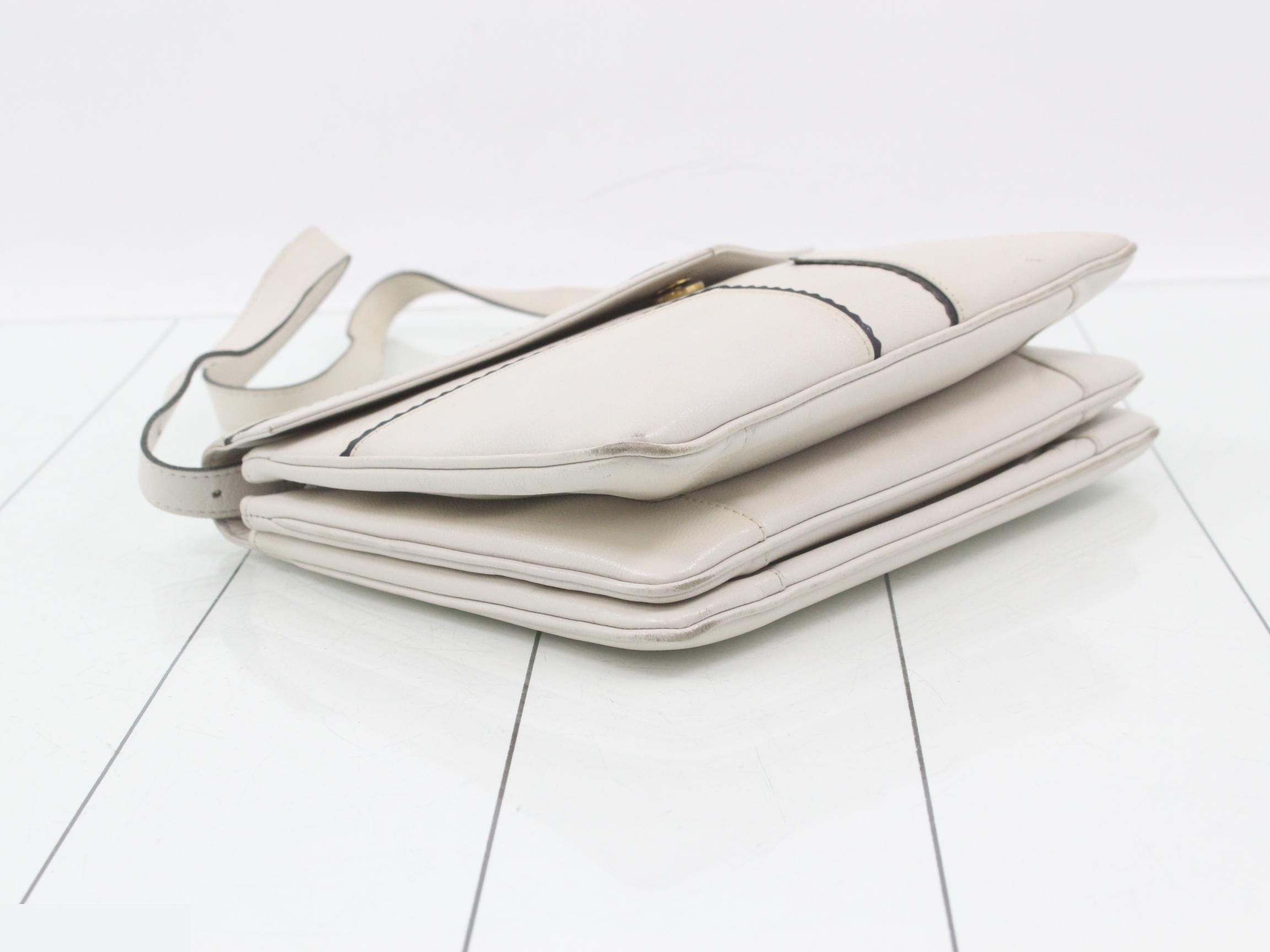 Shoulder bag, push-lock closure, leather, white — view 5