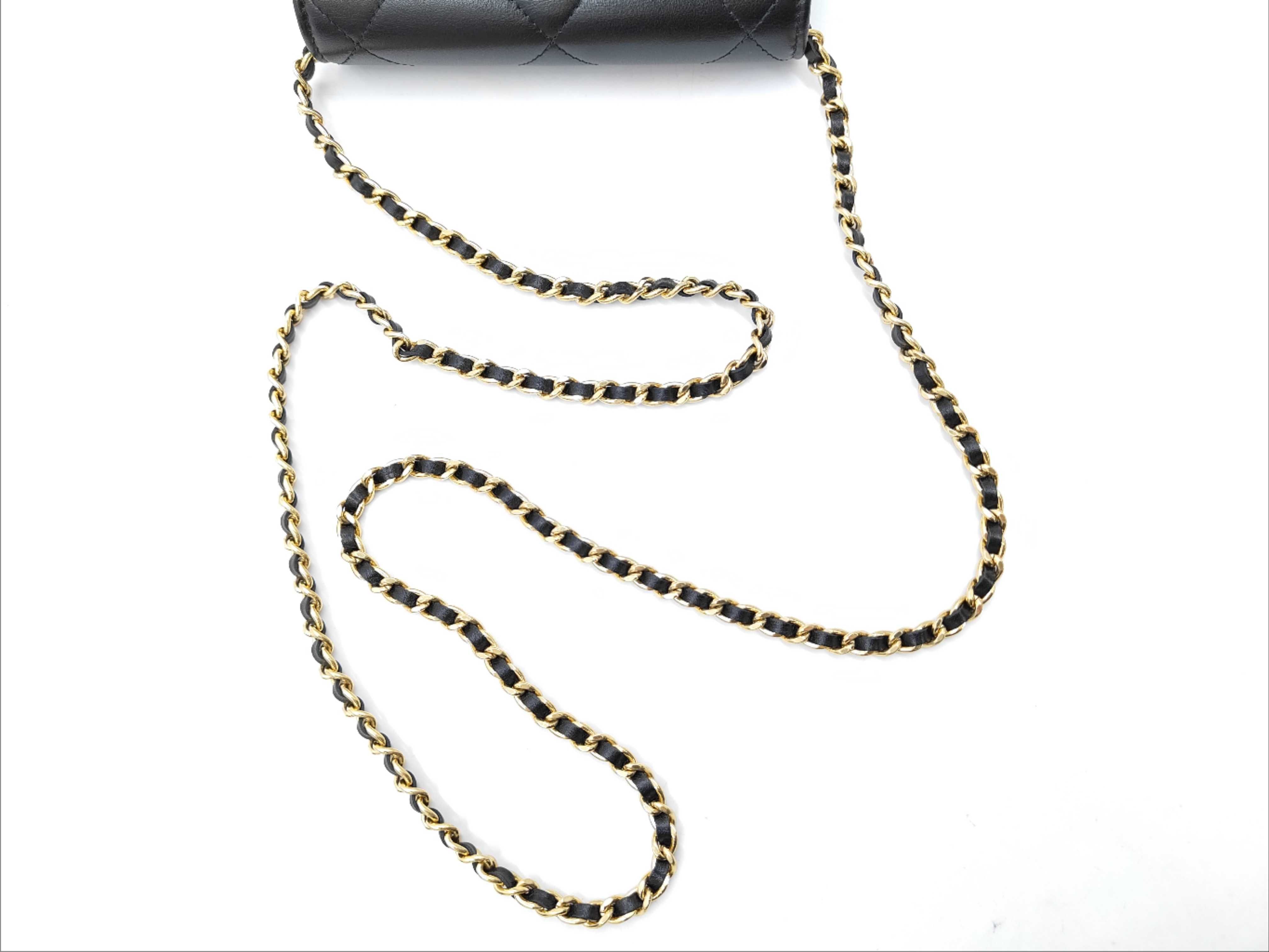 Mini Flap Chain Shoulder Bag, Black Lambskin, Rhinestone, Coco Mark, Gold Hardware. — view 3