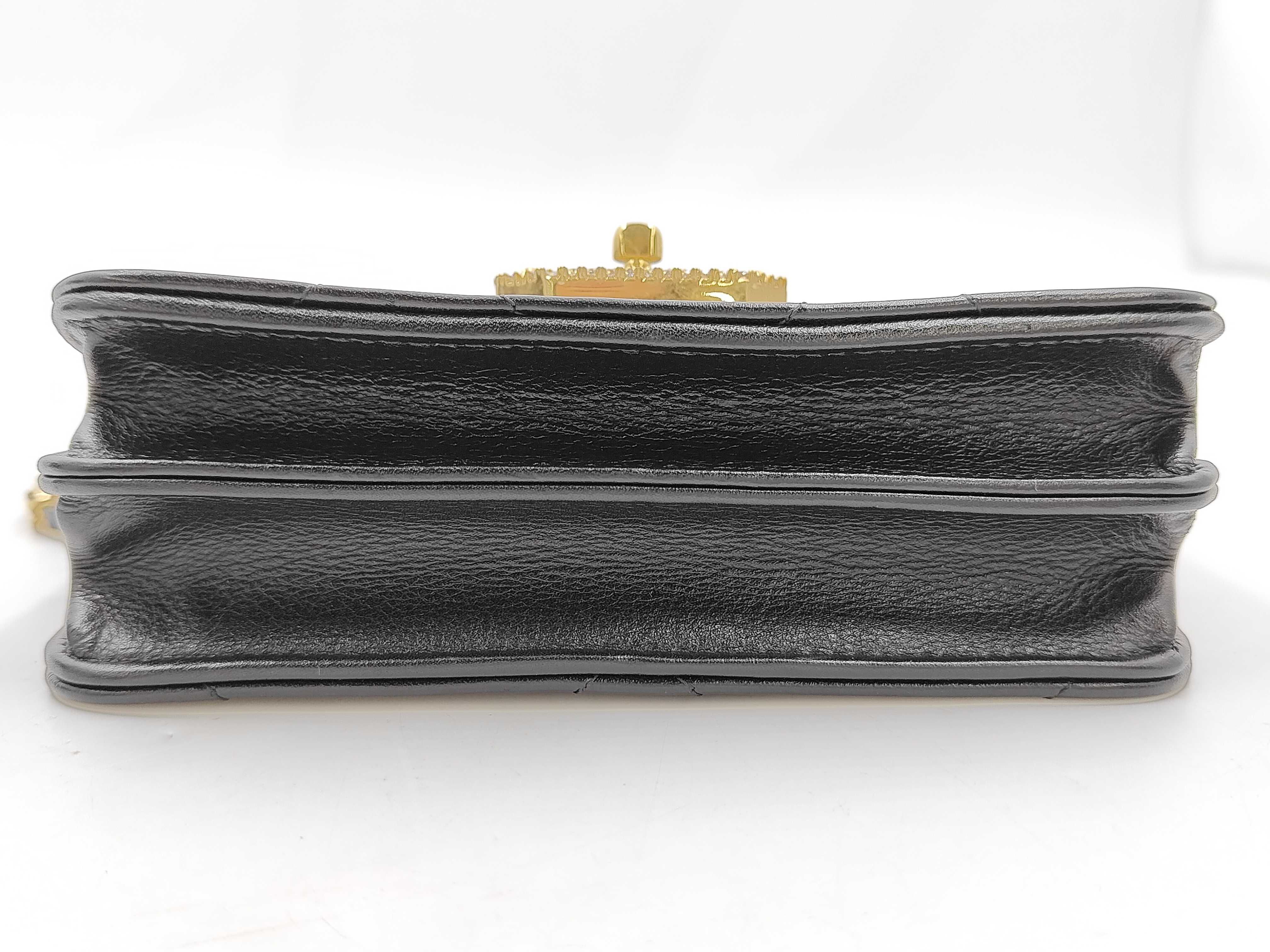 Mini Flap Chain Shoulder Bag, Black Lambskin, Rhinestone, Coco Mark, Gold Hardware. — view 6