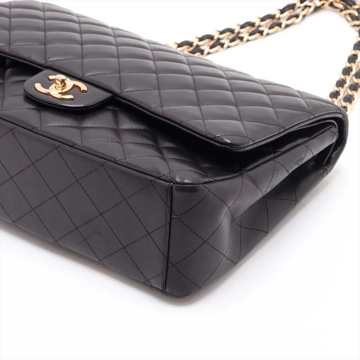 Large Matelassé 34 Maxi Lambskin Double Flap Double Chain Bag, Black with Gold Hardware, 16027271, Series 1, A58601 — view 3