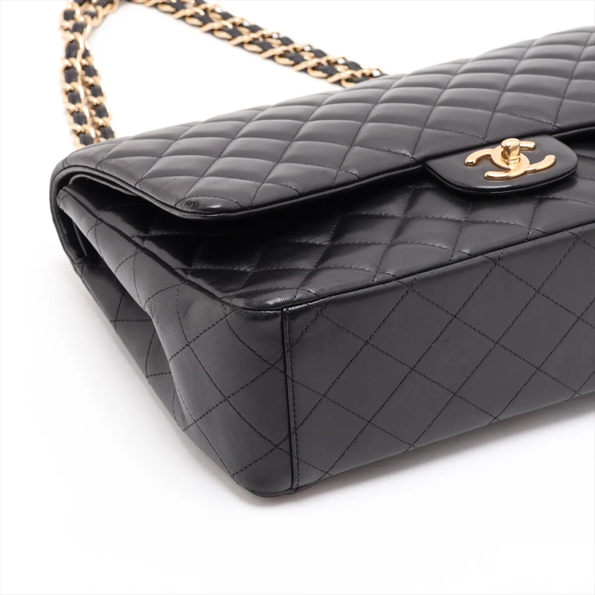 Large Matelassé 34 Maxi Lambskin Double Flap Double Chain Bag, Black with Gold Hardware, 16027271, Series 1, A58601 — view 4