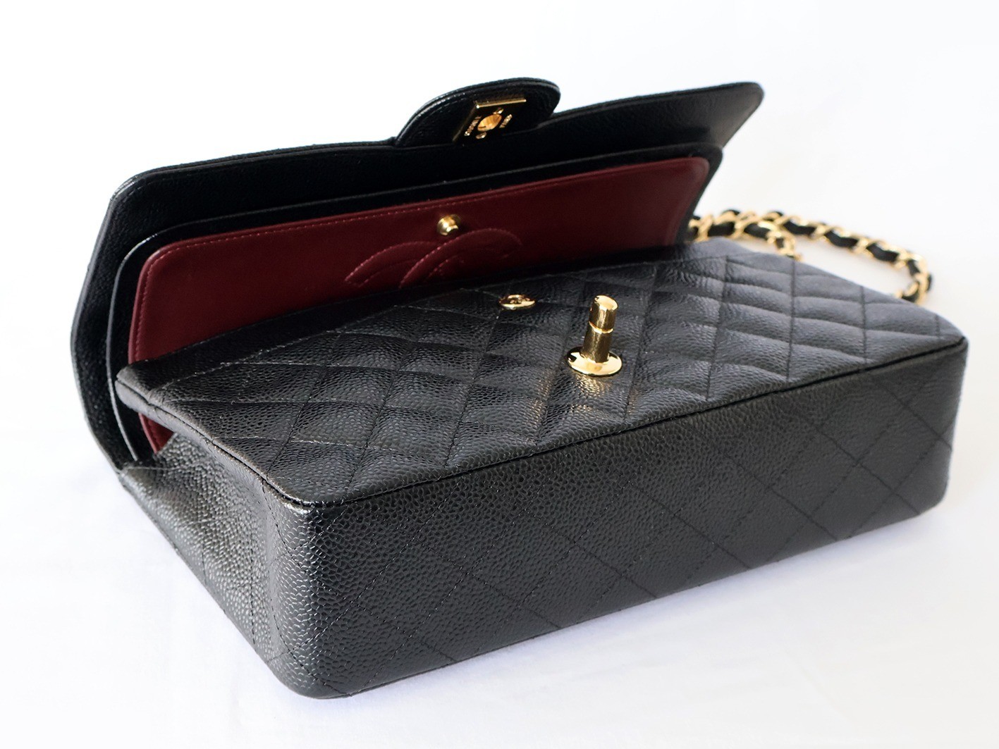 Caviar leather Matelassé 25 Double flap Double chain shoulder bag, black — view 5