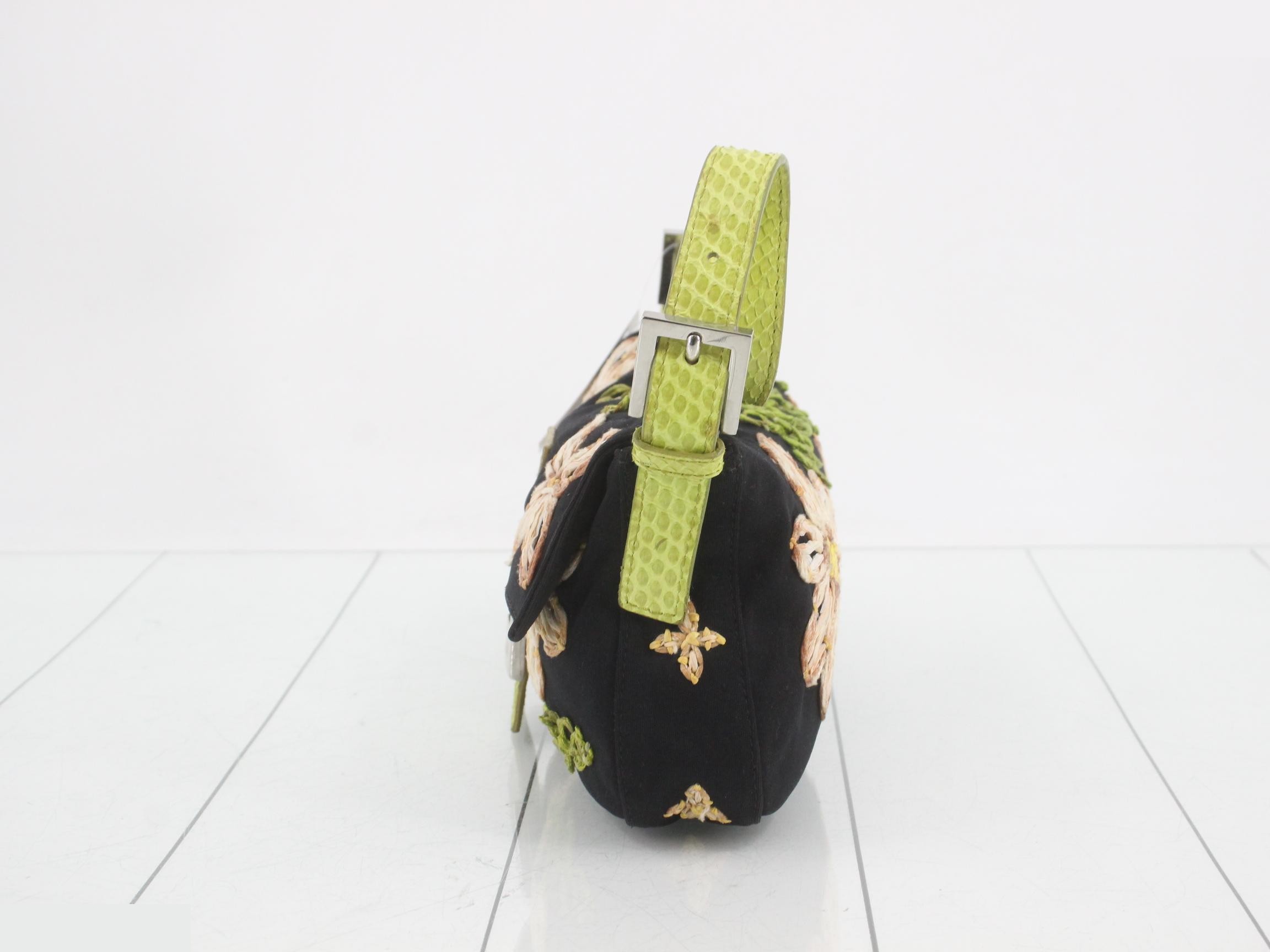 Mamma Bucket One-Shoulder Bag, Flower, Python, Canvas, Black — view 3