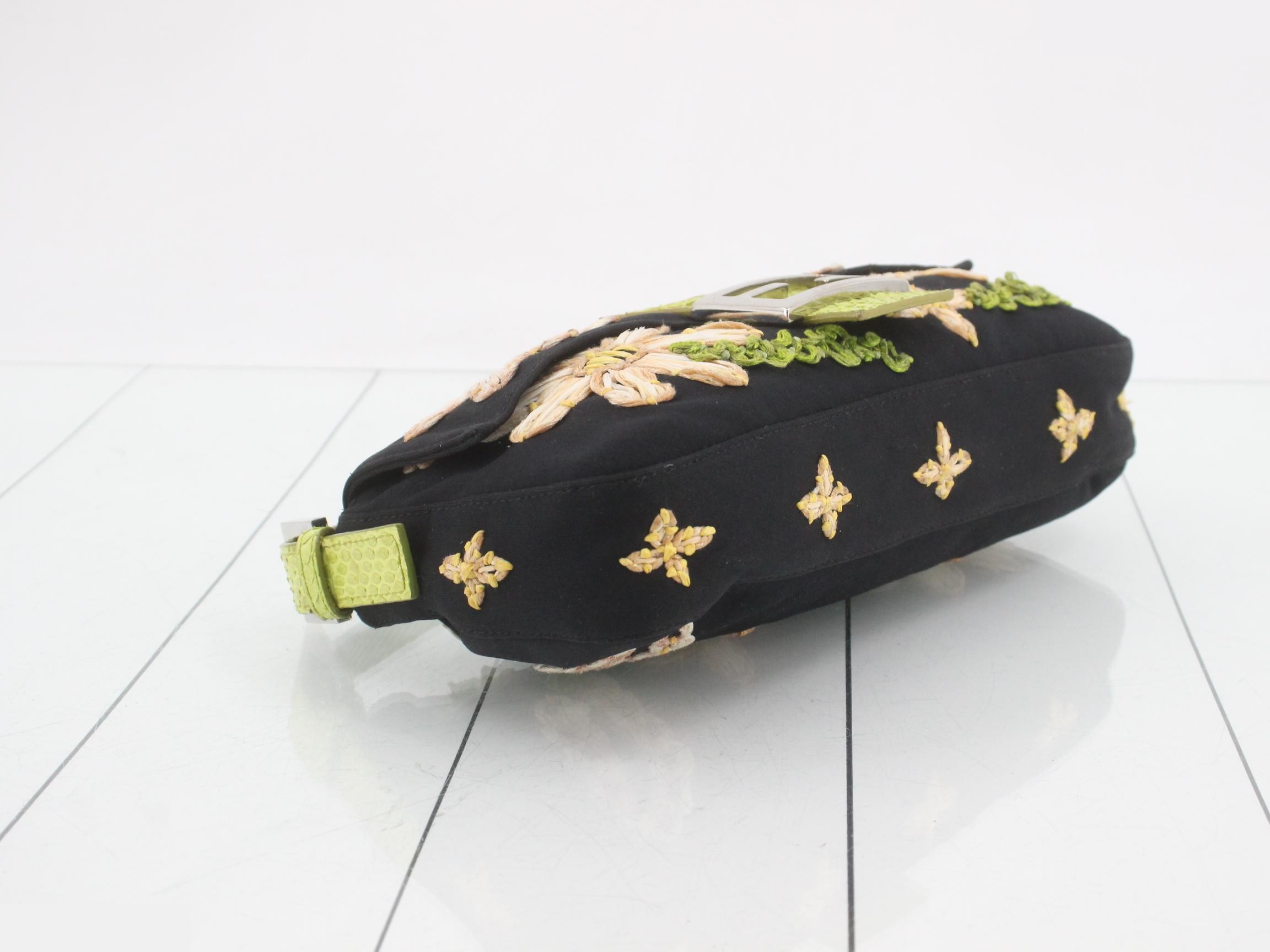 Mamma Bucket One-Shoulder Bag, Flower, Python, Canvas, Black — view 5