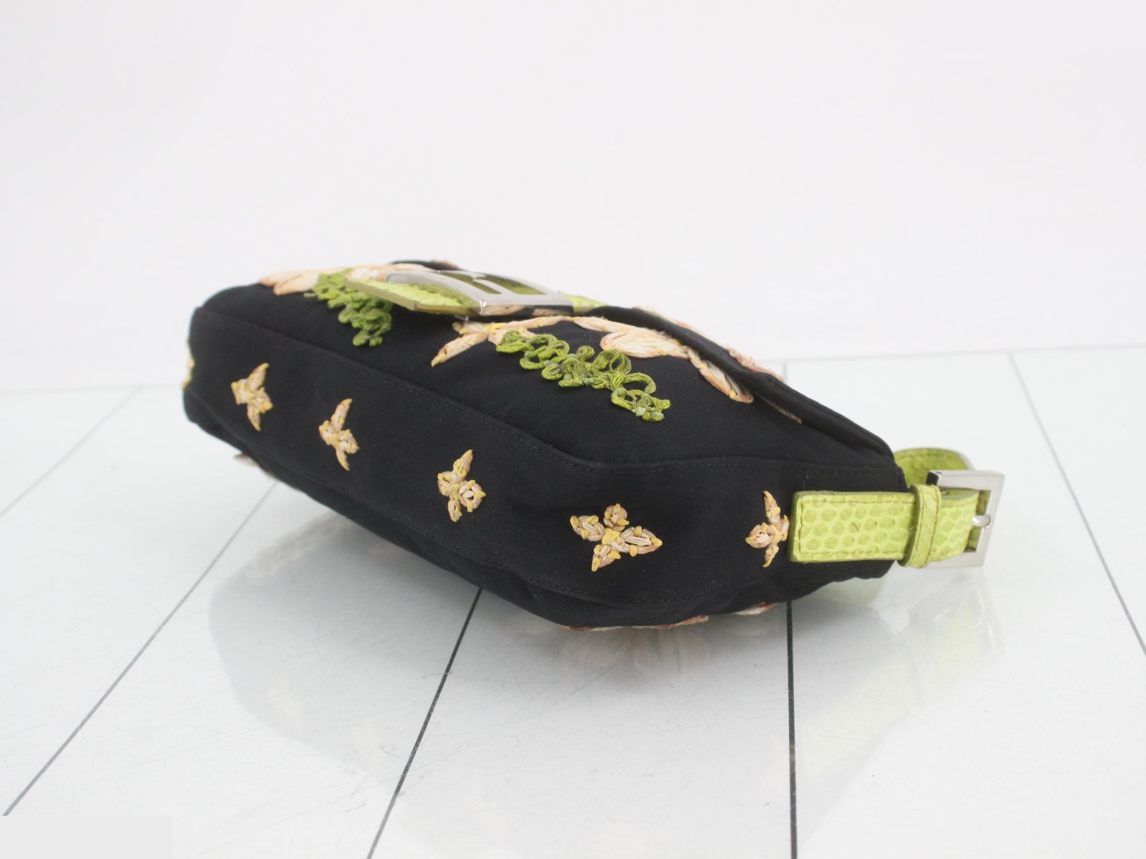 Mamma Bucket One-Shoulder Bag, Flower, Python, Canvas, Black — view 6