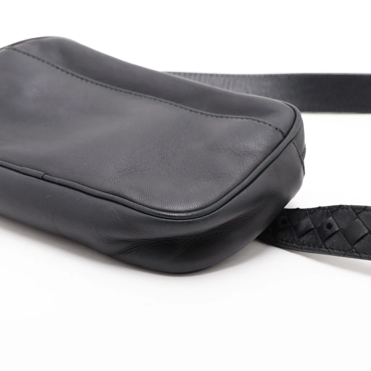 Intrecciato Leather Body Bag, Black — view 3