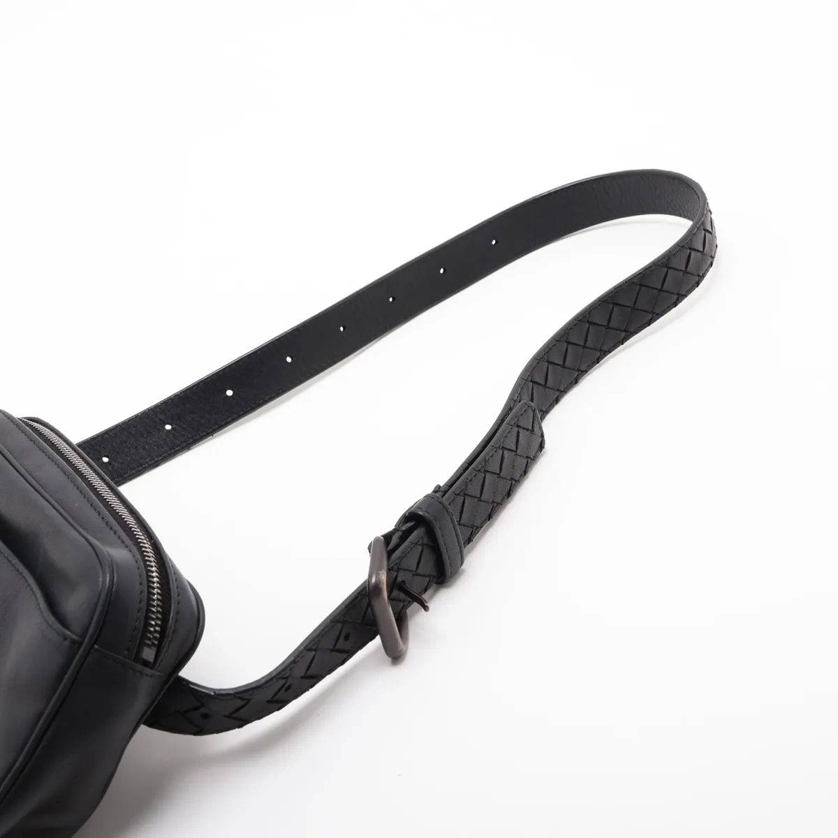 Intrecciato Leather Body Bag, Black — view 5