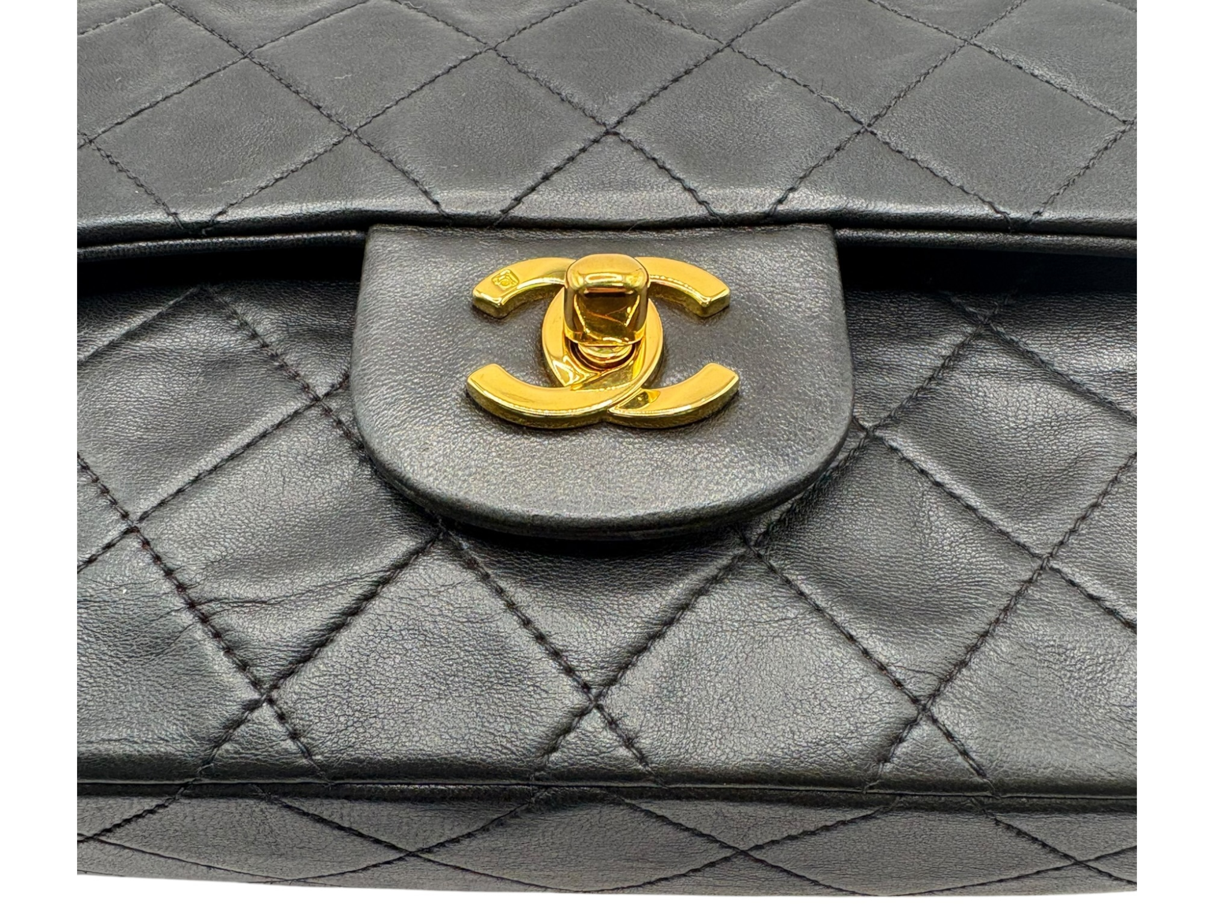 Matelassé 23 Lambskin Double Flap Double Chain Bag, Black with Gold Hardware, 2966727 (Serial Number 2, A01113), Shoulder Bag — view 2