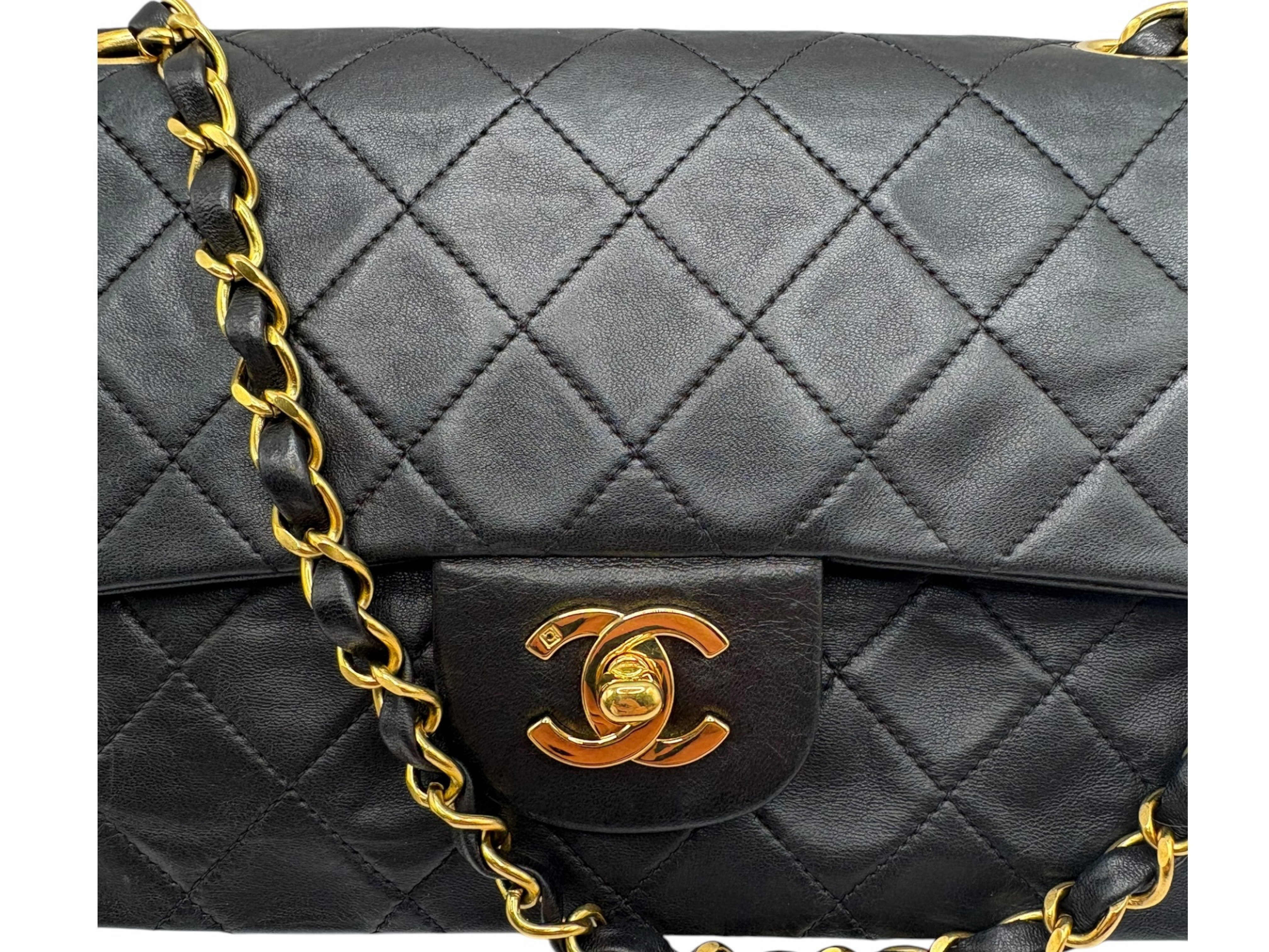 Matelassé 23 Lambskin Double Flap Double Chain Bag, Black with Gold Hardware, 2966727 (Serial Number 2, A01113), Shoulder Bag — view 11