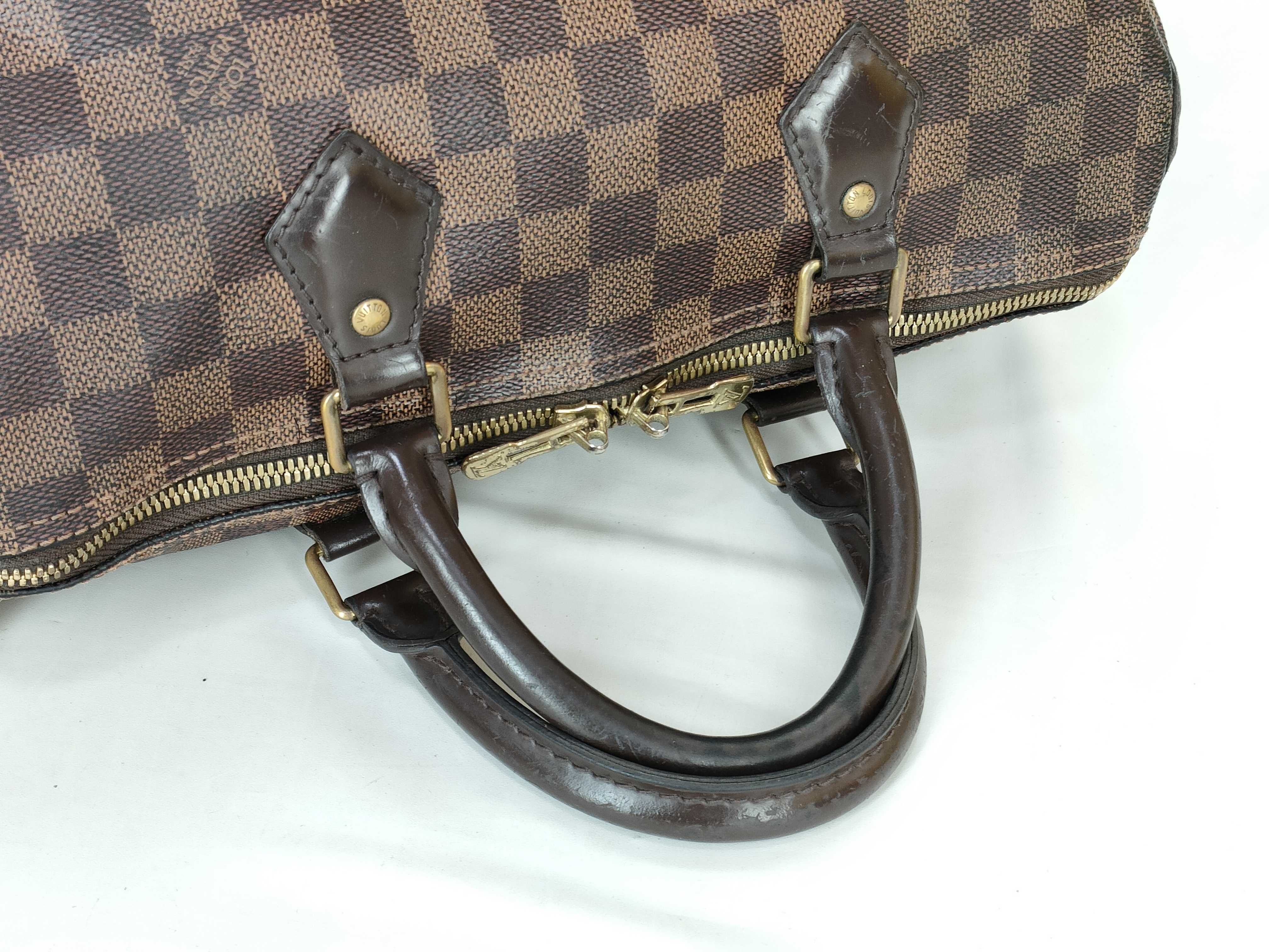 Damier PH- Damier Ebene Speedy 30 Hand Bag Brown Canvas Handbag — view 3