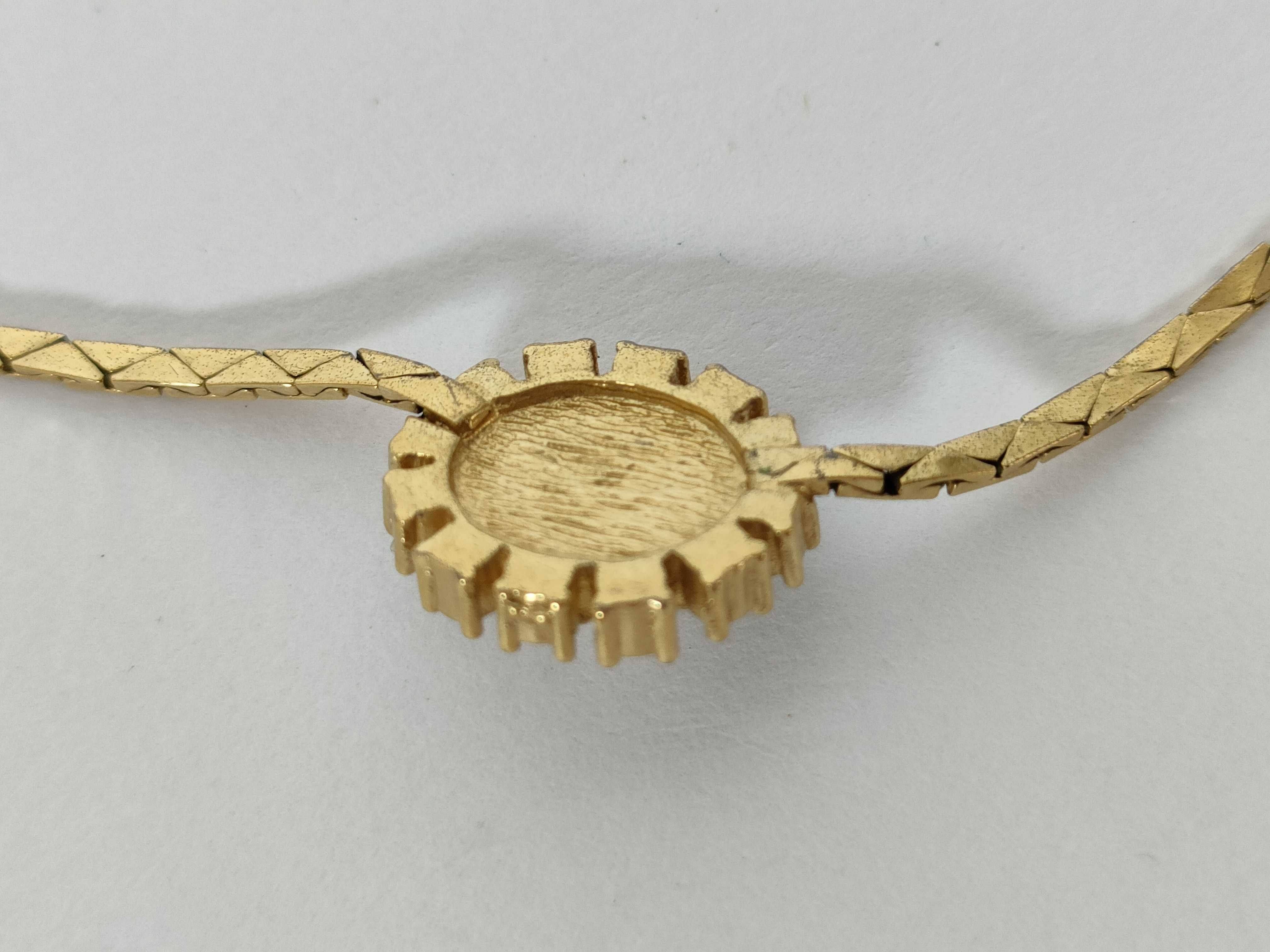pearl rhinestone necklace, gold plated, some stones missing. — view 2