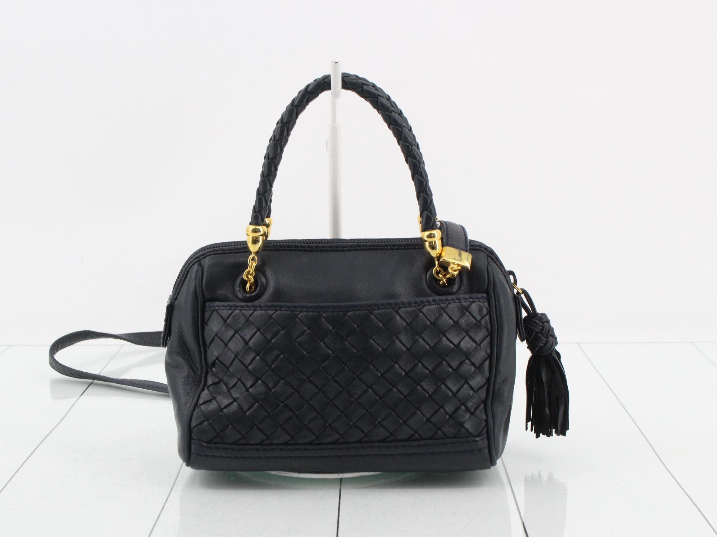Intrecciato 2-Way Mini Boston Shoulder Bag with Gold Hardware — view 2