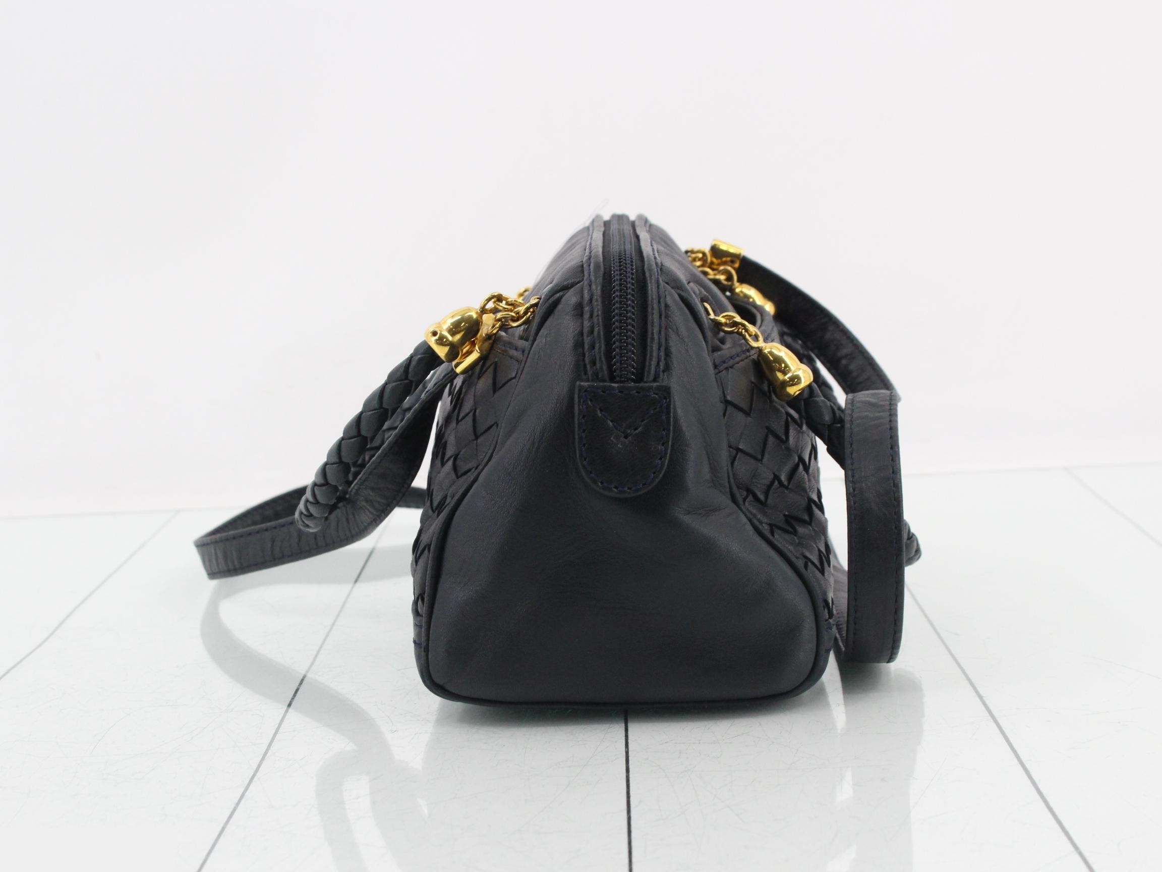 Intrecciato 2-Way Mini Boston Shoulder Bag with Gold Hardware — view 3