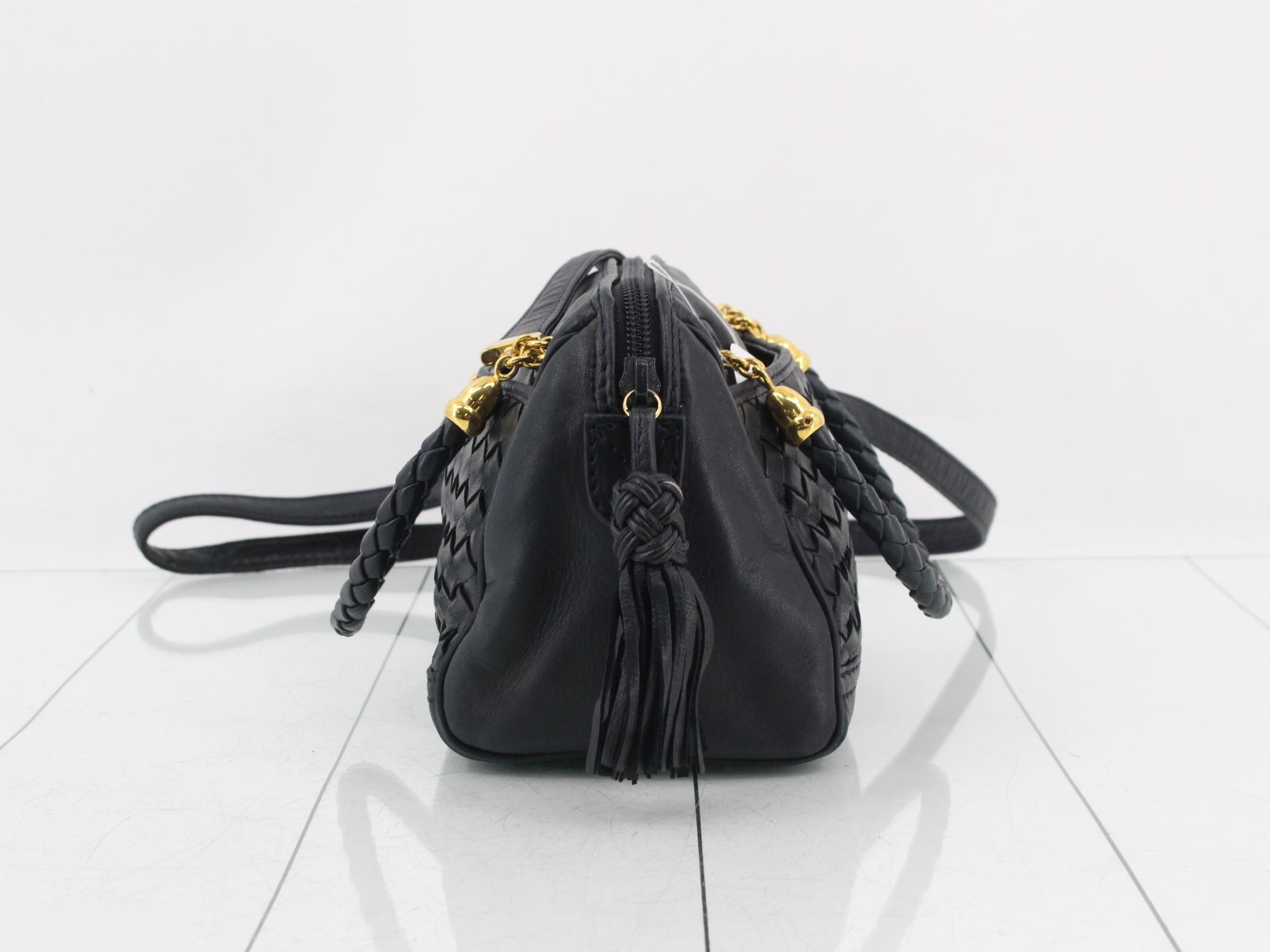 Intrecciato 2-Way Mini Boston Shoulder Bag with Gold Hardware — view 4